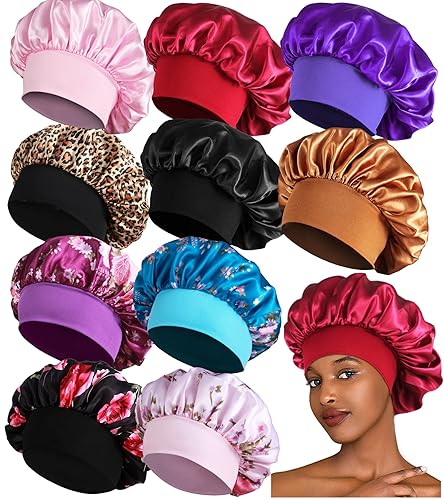 10PCS Satin Bonnets for Women Sleeping, Large Braids Bonnet Wide