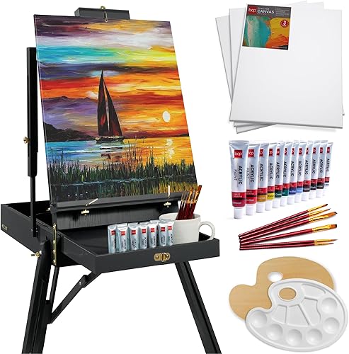 Best Choice Products Caballete francés, kit de 32 piezas para principiantes, portátil, plegable, ajustable, caja de bocetos para pintar, dibujar con