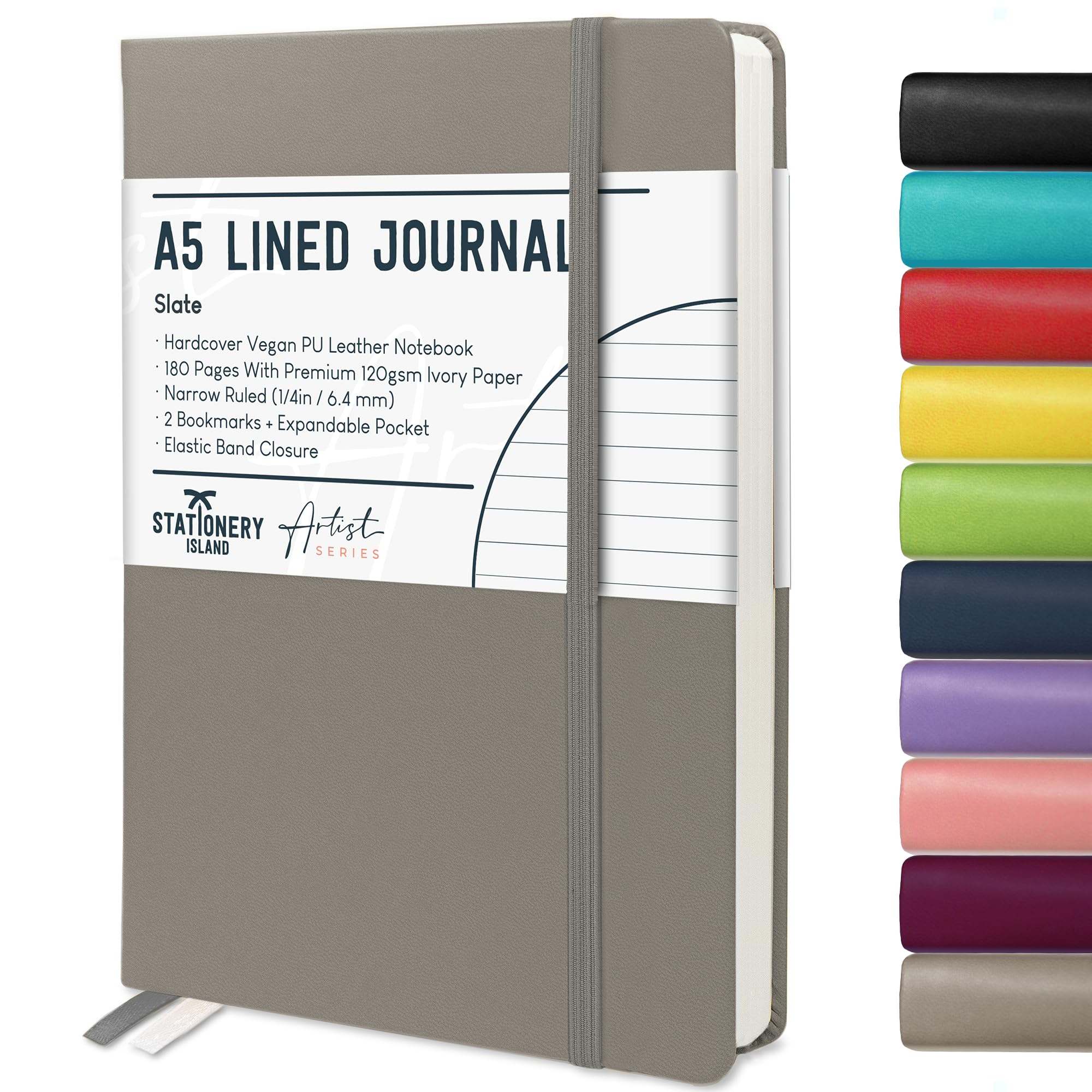 STATIONERY ISLAND A5 Lined Notebook, Journal Lined Hardcover with 120gsm Premium Thick Paper, 180 Pages Hardback Ruled Journal Note book for Writing, Working, Study, Slate โ image 1