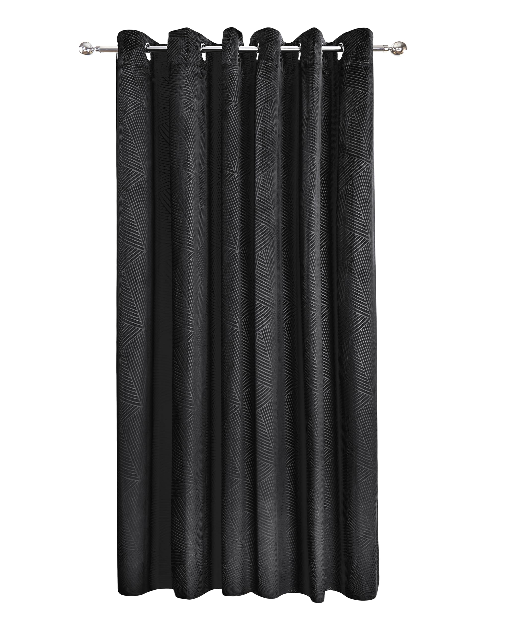 Julian Charles Black Midnight Embossed Velvet Thermal Eyelet Door Curtain - W 168Cm (66") X L 213Cm (84")