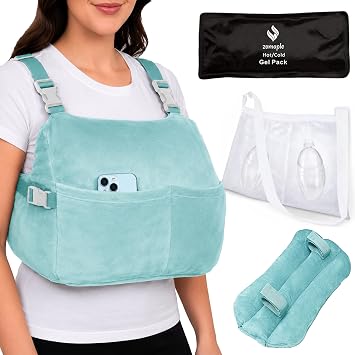 Zomaple Mastectomy Recovery Pillow with Strap, Gel Pack, Seat Belt Cover & Shower Lanyard Post-Op Essentials, Breast Augmentation/Reduction & Recovery Supplies Washable Cover for Comfort & Support