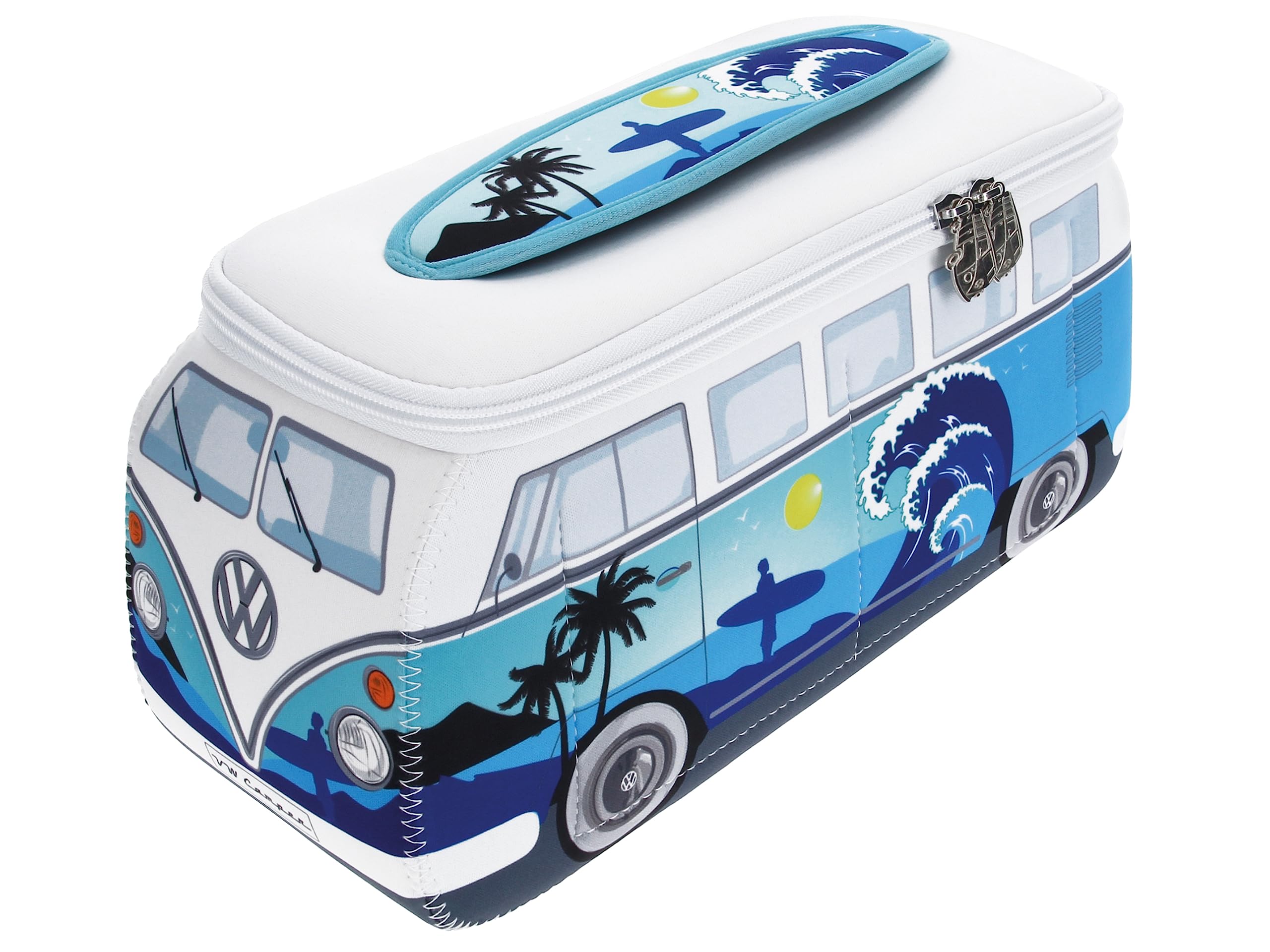 BRISA VW Collection - Volkswagen Beauty-case da viaggio in Neoprene, porta oggetti con manico, Campervan Bus T1 design (Surf/Azzurro)