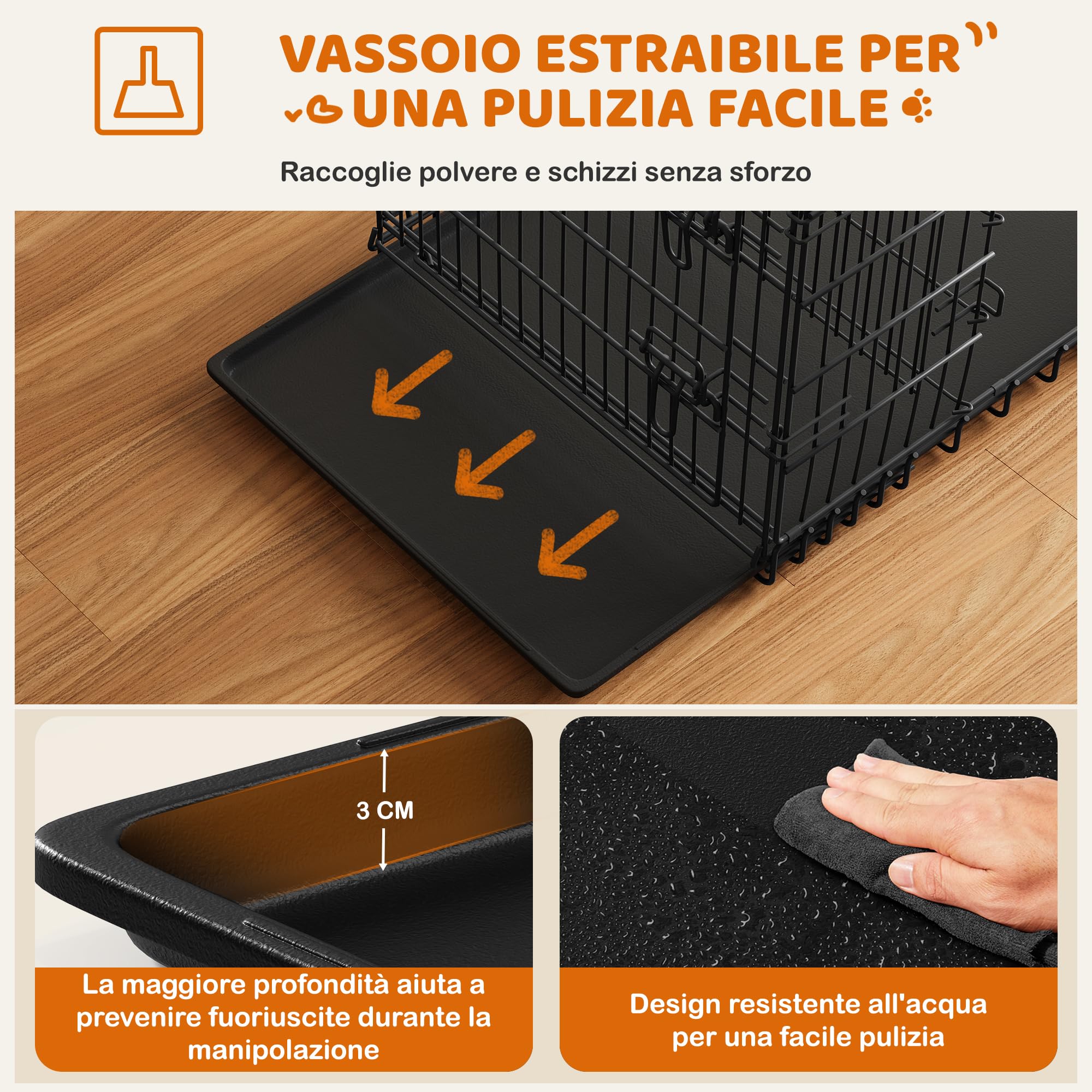 Yaheetech Gabbia per Cani Gatti Kennel in Metallo Cuccioli Pieghevole con Vassoio Rimovibile Doppia Porta e Divisorio Regolabile 107 × 60 × 66 cm Nero