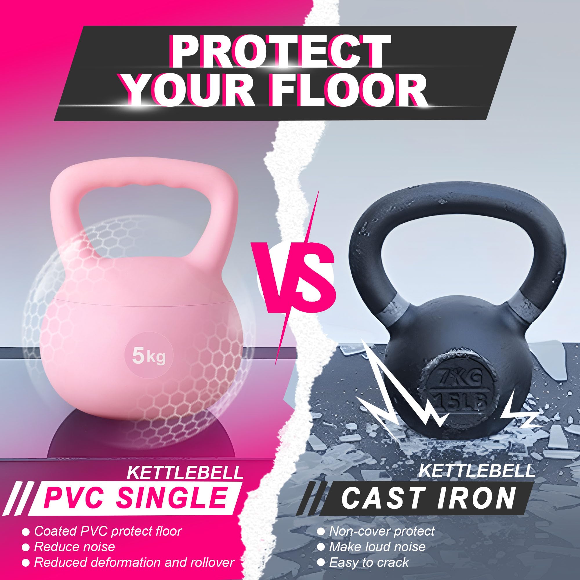 DlandHome Kettlebell - Kettlebell da 5 kg, peso per allenamento da donna e uomo, per allenamento, fitness per la casa o la palestra, colore: rosa