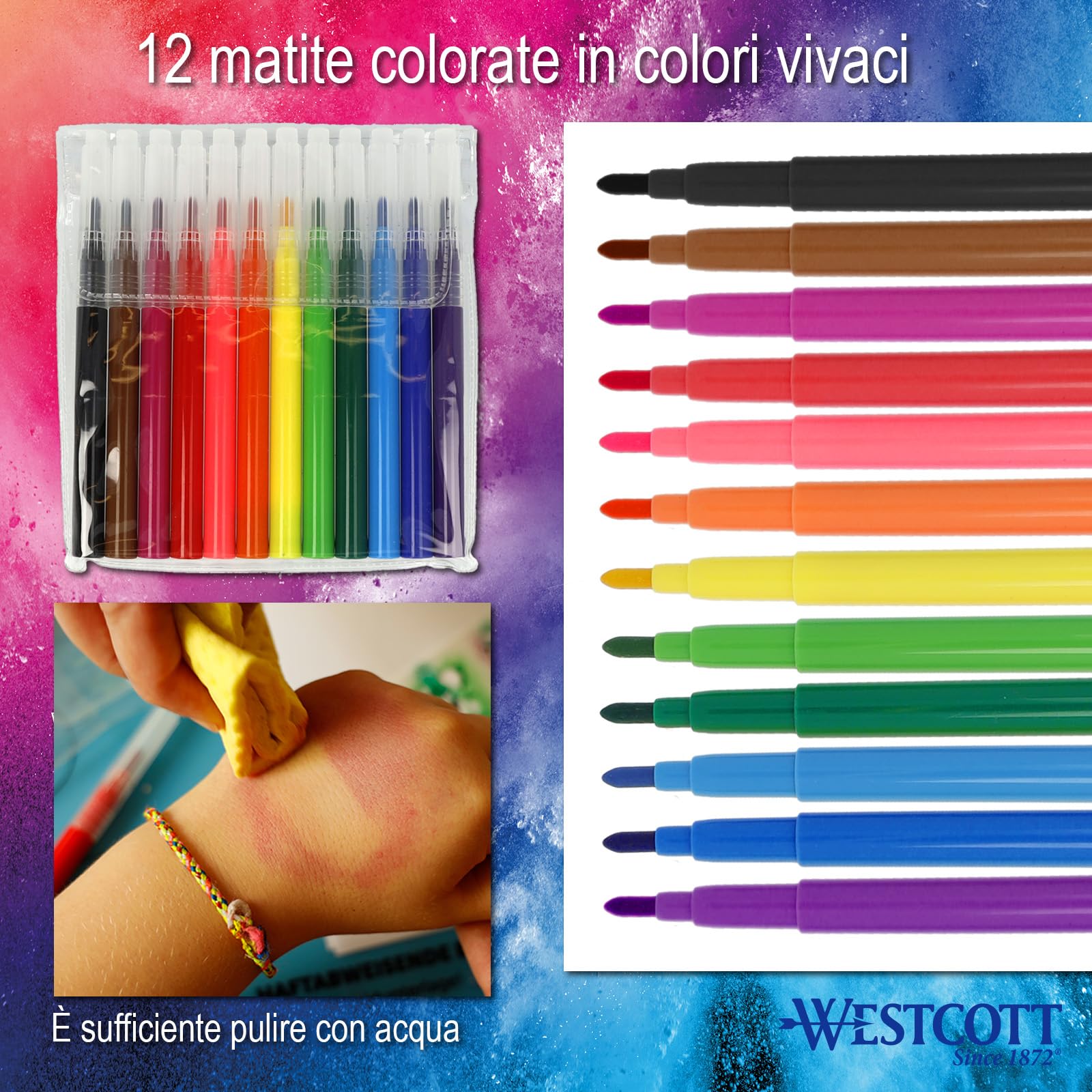Westcott set aerografo per bambini | Penna elettrica a spruzzo in set iniziale con 12 pennarelli e 19 stencil | Con batteria ricaricabile e caricatore USB | E-16800 00