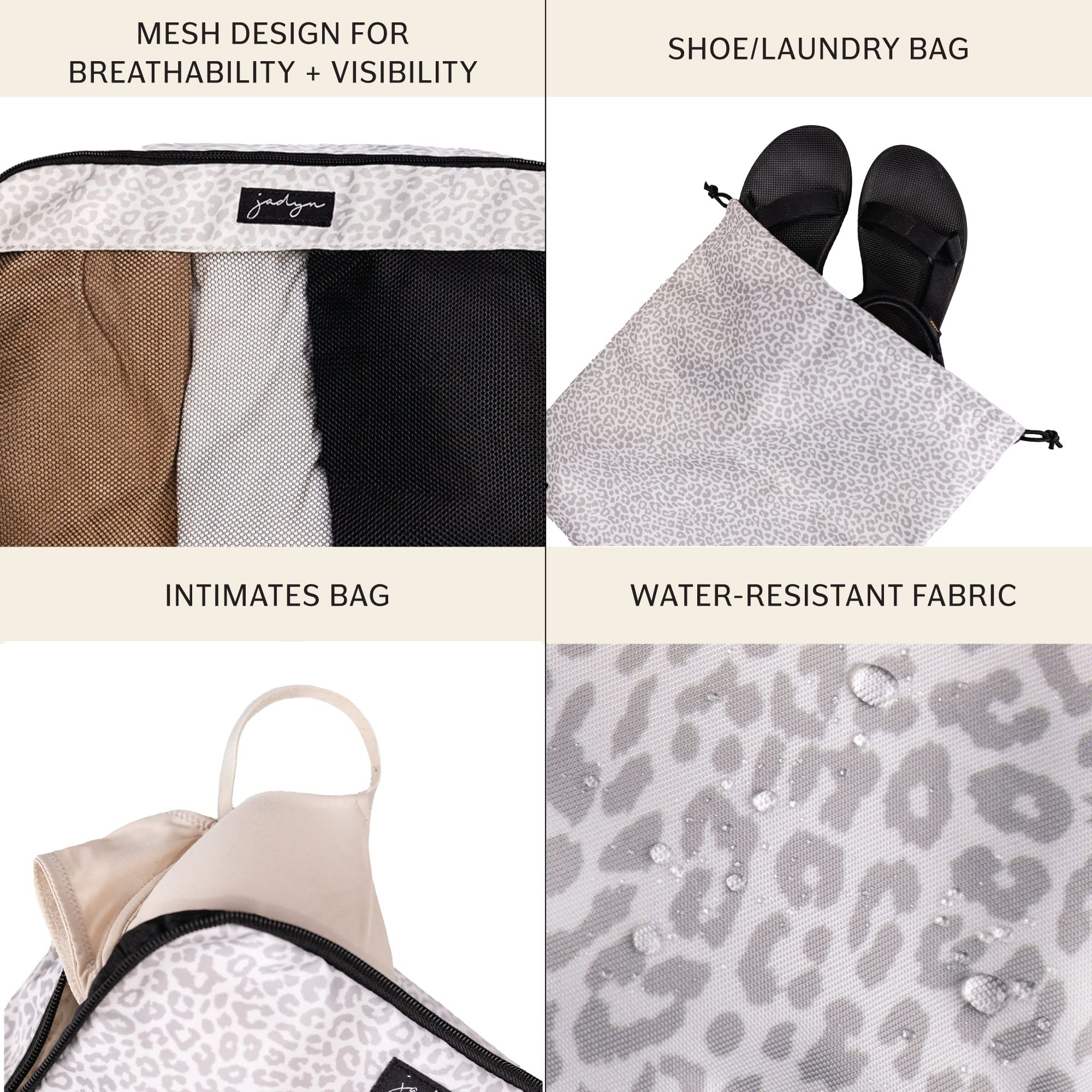 Jadyn Packwürfel für Reisen, 6-teiliges großes Packwürfel-Organizer-Set für Koffer, Seesack, Gepäck, mehrere Größen, Reiseutensilien (Wüsten-Leopard)