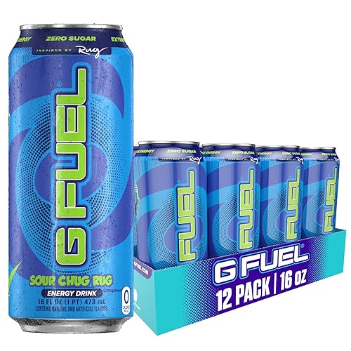 G Fuel Chug Rug - Bebida energética, sin azúcar, bebidas saludables, cero calorías, 300 mg de cafeína por lata carbonatada, sabor azul ácido, mezcla