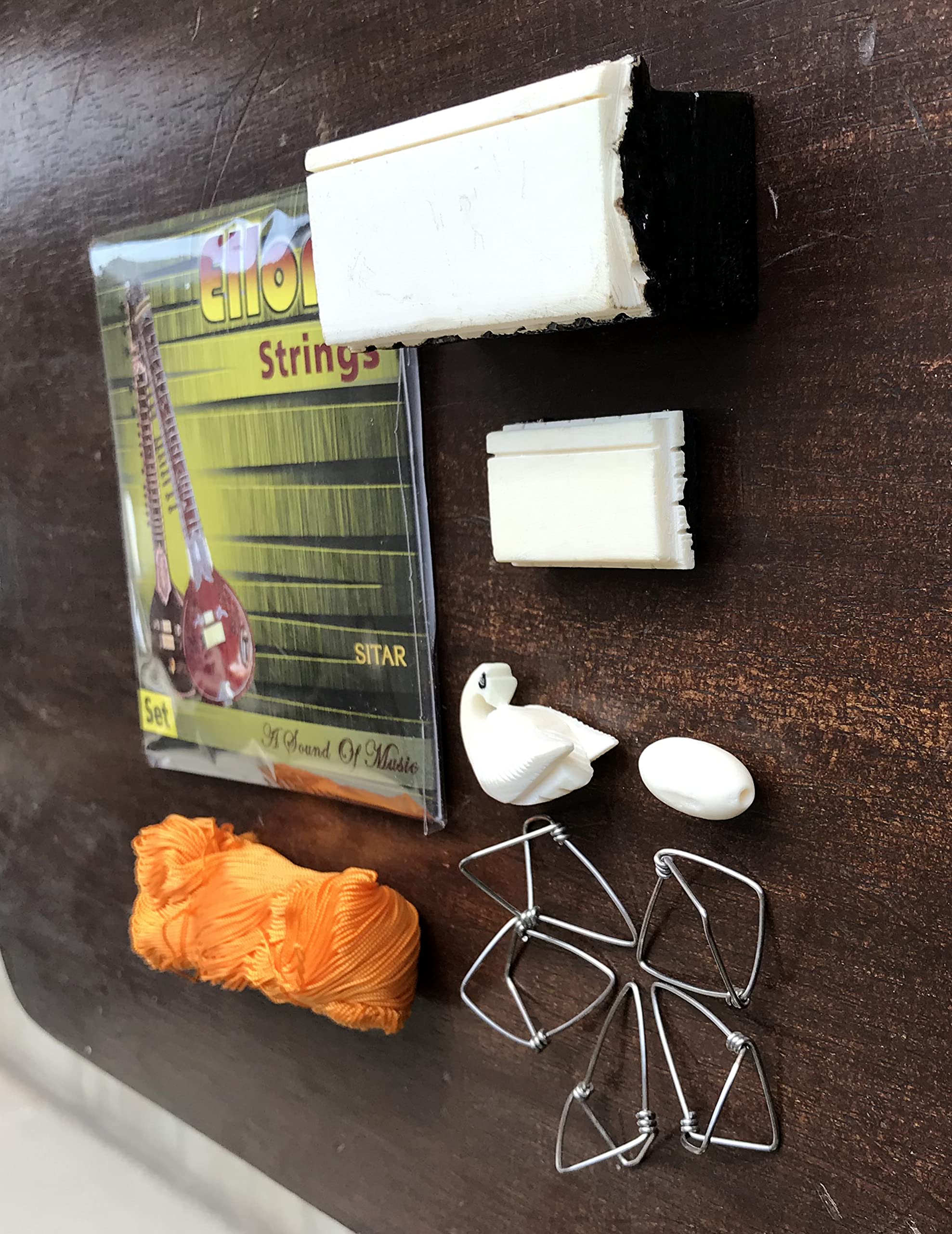 Ellora Sitar Accessories Strings Bridge Mizrab fret thread tuning beads all in one - Image 5