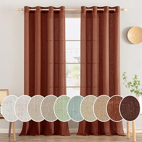 MIULEE Cortinas de lino terracota de 90 pulgadas de largo, 2 paneles para dormitorio, sala de estar, cortinas de lino suave y grueso, cortinas de