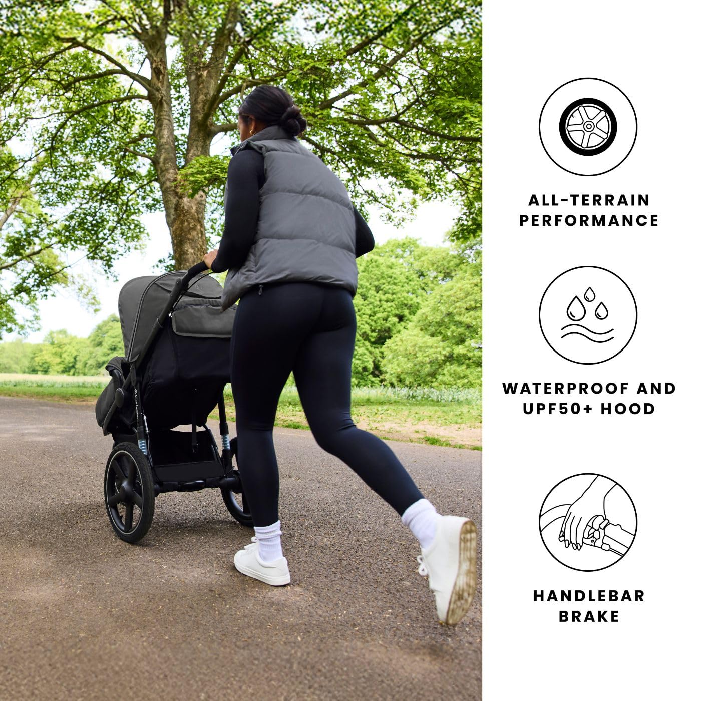 Ickle Bubba Venus Jogger Pro 3-Rad-Kinderwagen, Geländegängig, Luftreifen, UPF50+ Haube, 0-22 kg, Anthrazitgrau