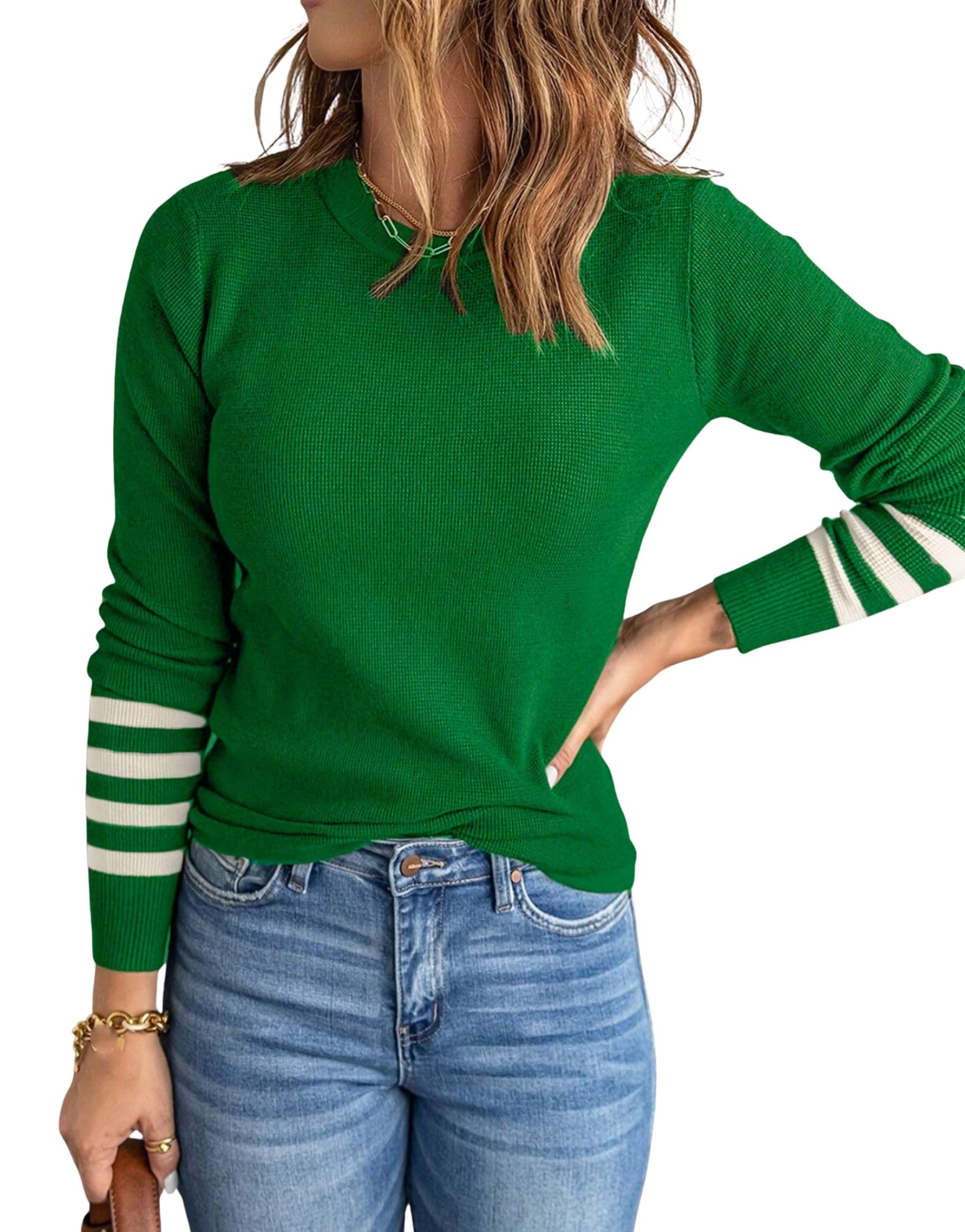 BAIMORE Womens Autumn Winter Casual Fashion Striped Long-Sleeve Crew Neck Knit Sweater for Everyday Wear