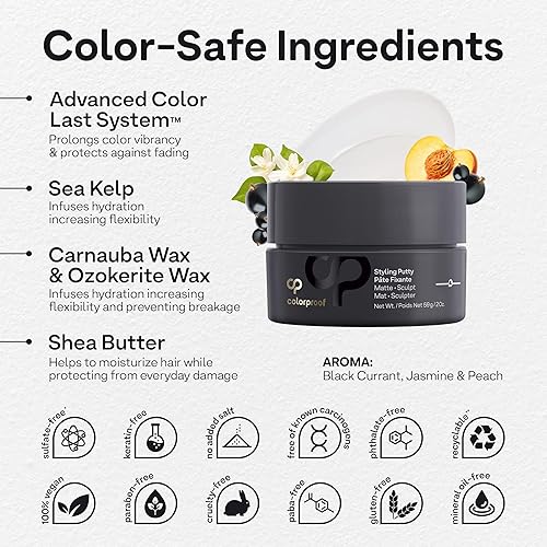 Miniatura 3 de Colorproof Masilla de peinado de 2 onzas líquidas con color y protección contra el calor, grosella negra, aroma a jazmín y melocotón, masilla para