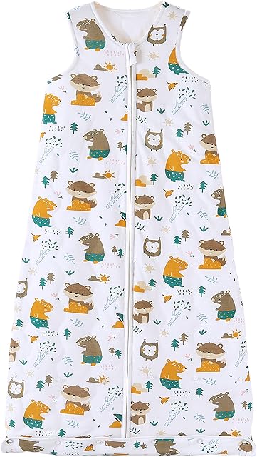 Chilsuessy Toddler Sleeping Bag 2.5 tog Baby Sleeping Bag, Adjustable Length, Nursery Bedding Kids Wearable Blanket Cotton Sleeping Sack for Infant Boys Girls, Jungle Animals, 110cm/3-4 Years