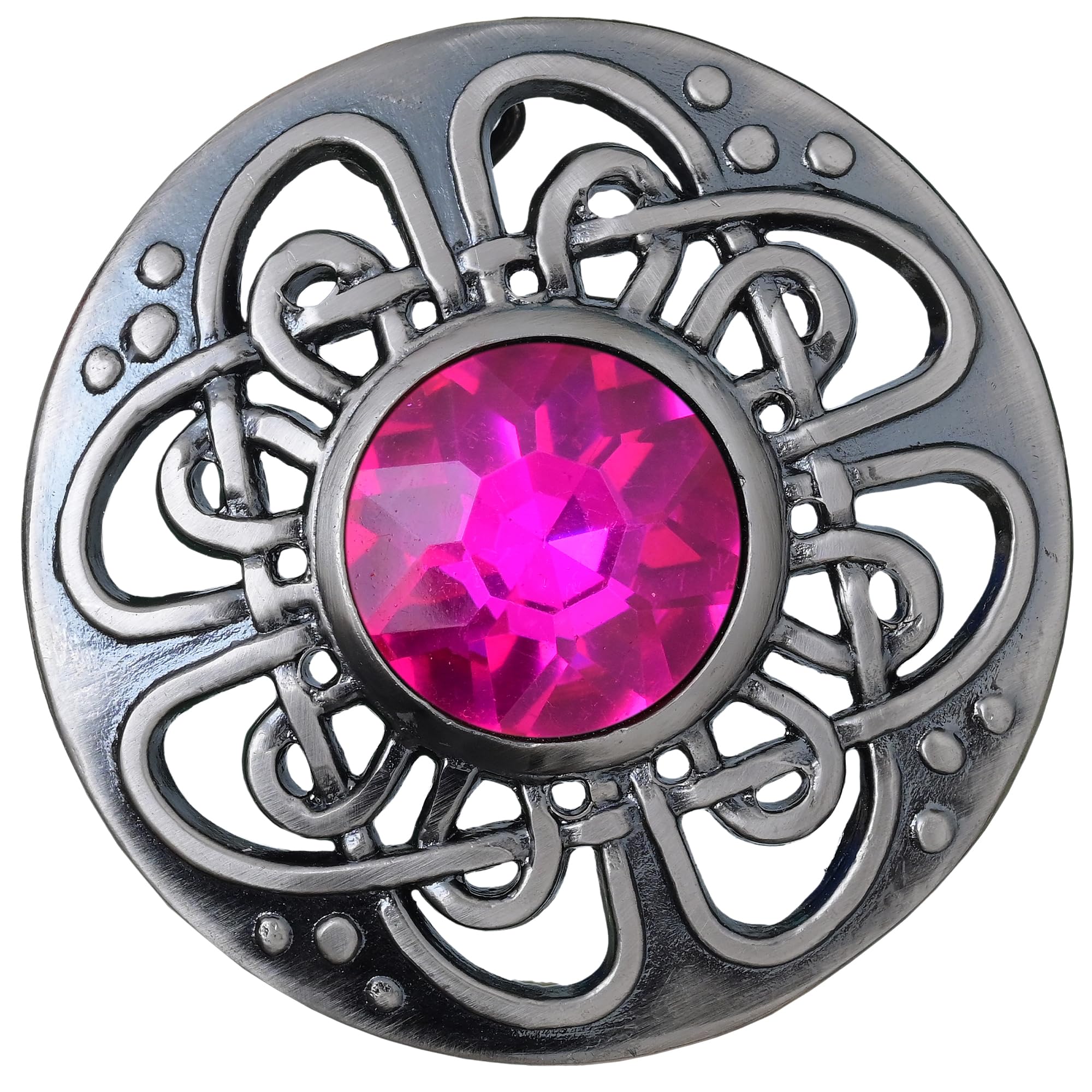 Elegant Culloden Plaid Brooch – Scottish Kilt Fly Plaid Brooch Intricate Celtic Knot in Pewter with Gemstone 3-Inch Diameter – Ideal for Scottish Kilts &amp; Formal Wear