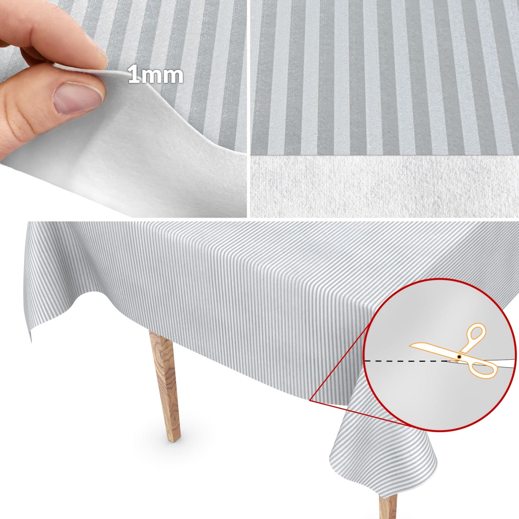 Nappe de table en toile cirée de qualité supérieure, lavable, motif rayé argenté élégant, 350x150cm, amovible