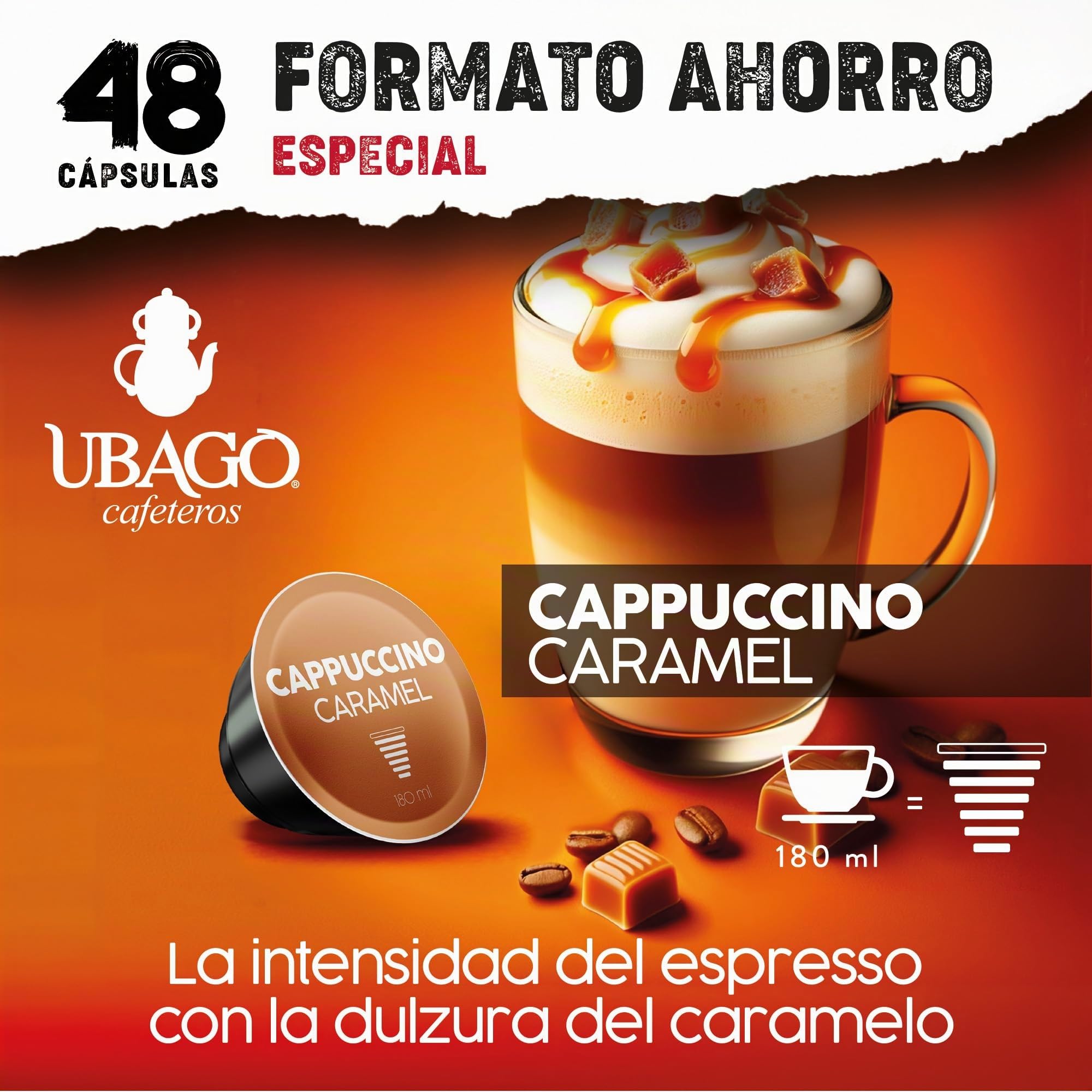 Ubago Café en cápsulas Café Cappuccino Caramel, Toffee Edition, compatible con capsulas Dolce Gusto, oferta de 192 unidades