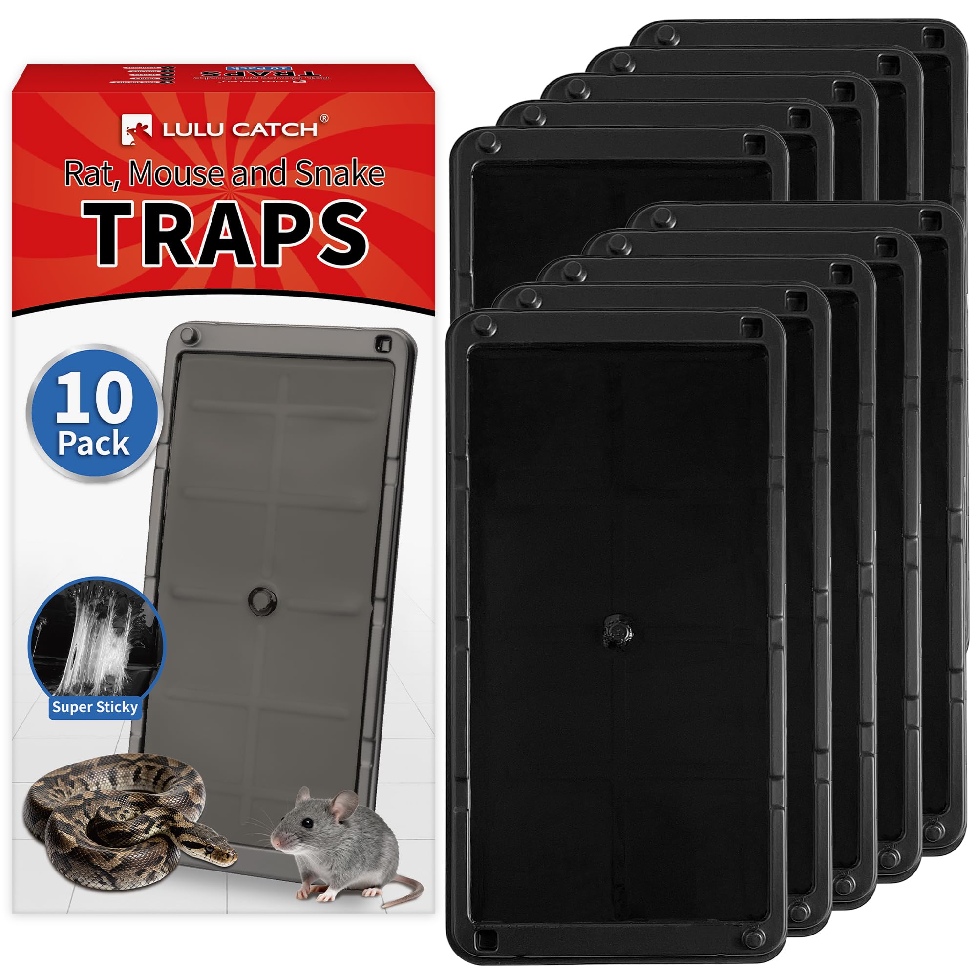 LULUCATCH Mouse Traps 10 Pack, Larger Heavier Glue Traps for Mice, Rat &amp; Snakes, Non-Toxic Sticky Mouse Traps Indoor for Home &amp; Kitchen, Easy to Set