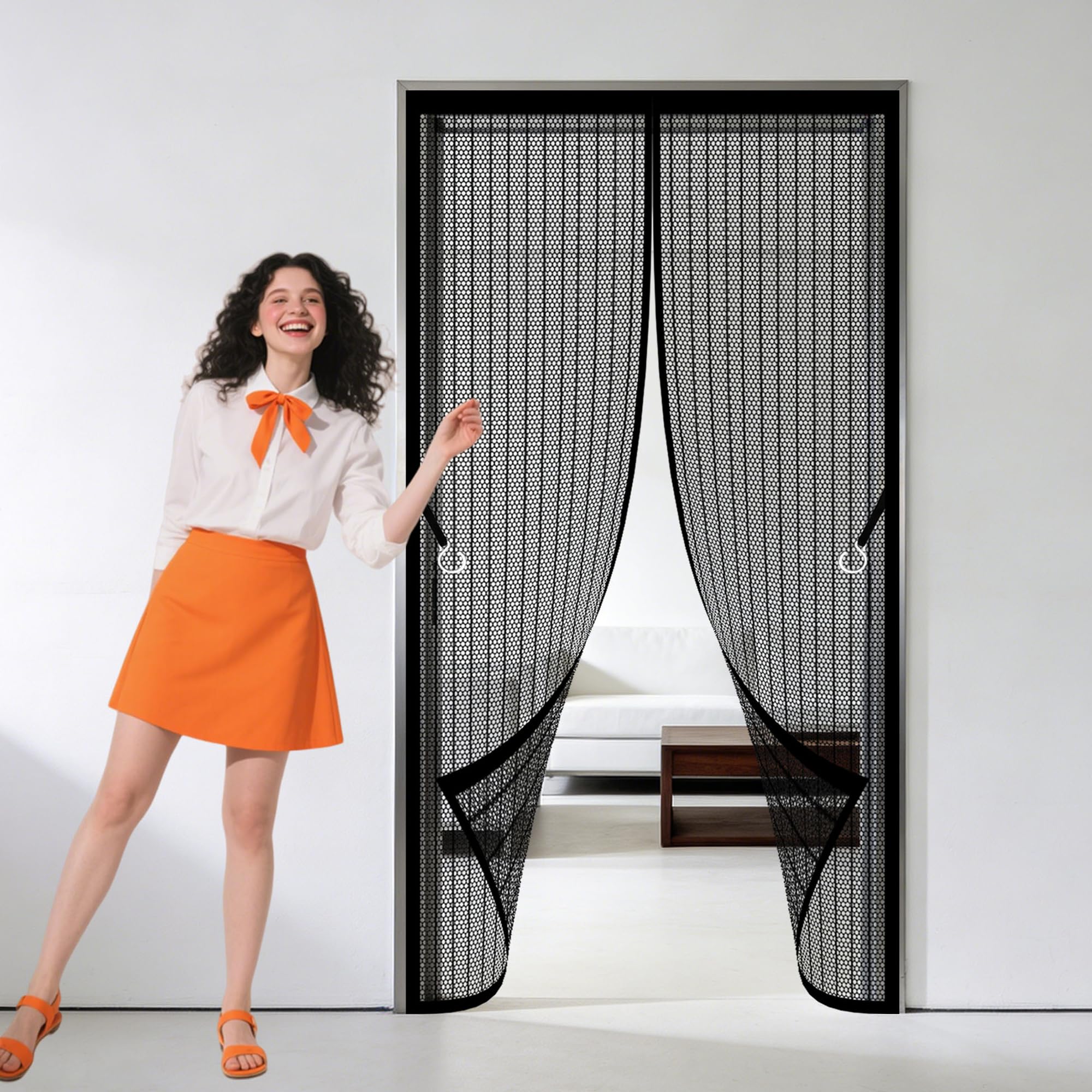 Magnetic Screen Door 114 x 211 cm Auto Close Insect Curtain Magnetic Fly Screen for Doors Powerful Magnets and Full Frame Magic Tape for Living Room, Bedroom, Patio, Black