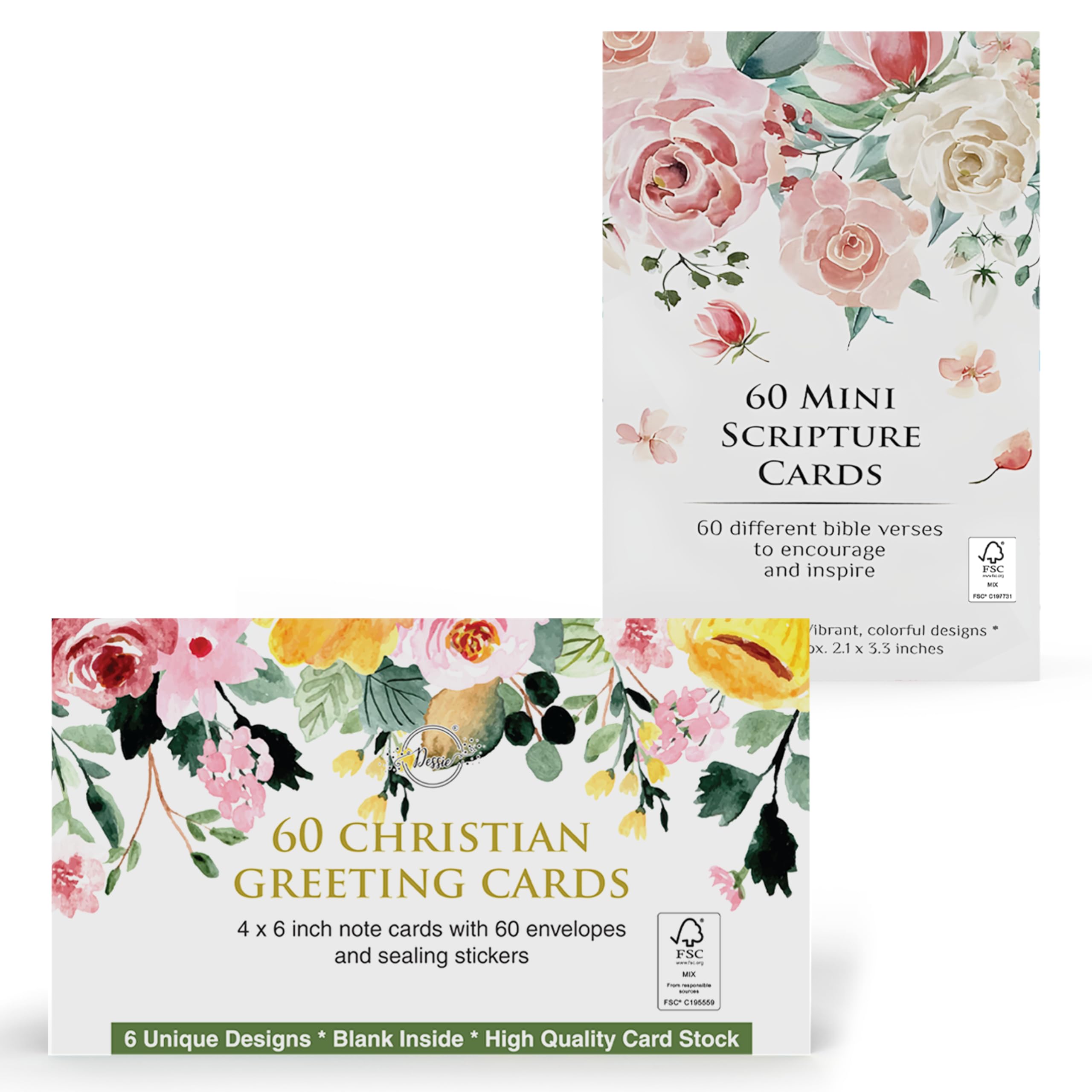Dessie 120 Christian Prayer & Greeting Cards Bundle – 60 Mini Scripture Cards & 60 Inspirational Greeting Cards with Bible Verses. Blank Inside for All Occasions with Envelopes & Blessed Seals