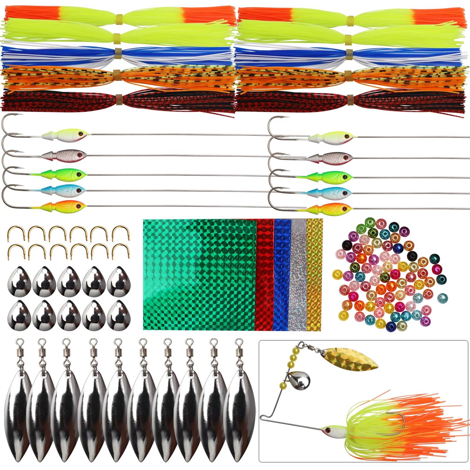 Dovesun Fishing Lure Making Kit DIY Spinner Making Kit, Inline Spinner Baits for Bass Fishing Trout Salmon Freshwater Gift for Men 228pcs/155pcs/107pcs