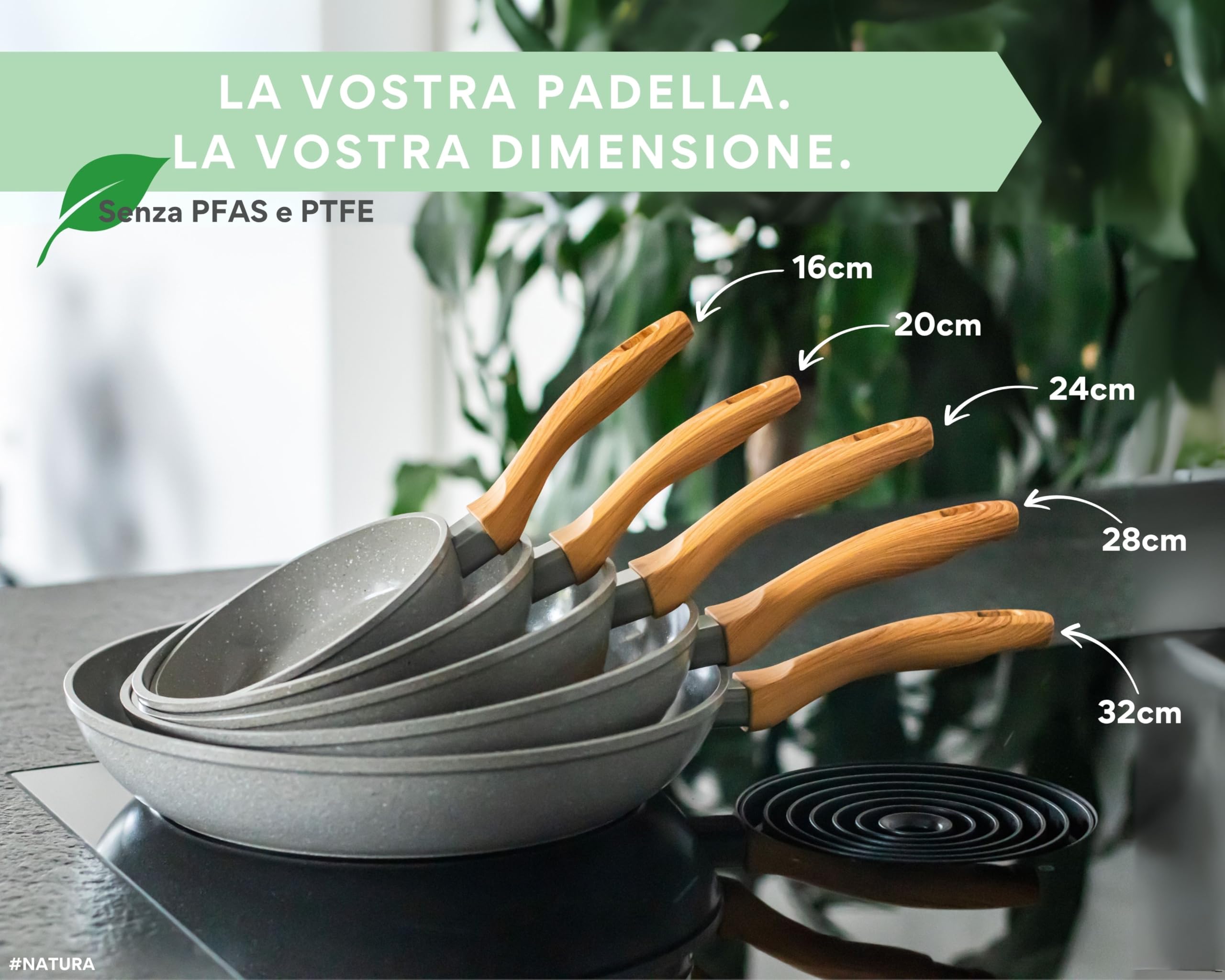 DIVORY Padella in ceramica 16 cm - piccola padella con rivestimento in ceramica, per fornelli a induzione, senza PFAS e PTFE, rivestita, lavabile in lavastoviglie, adatta al forno (Natura, 16 cm)