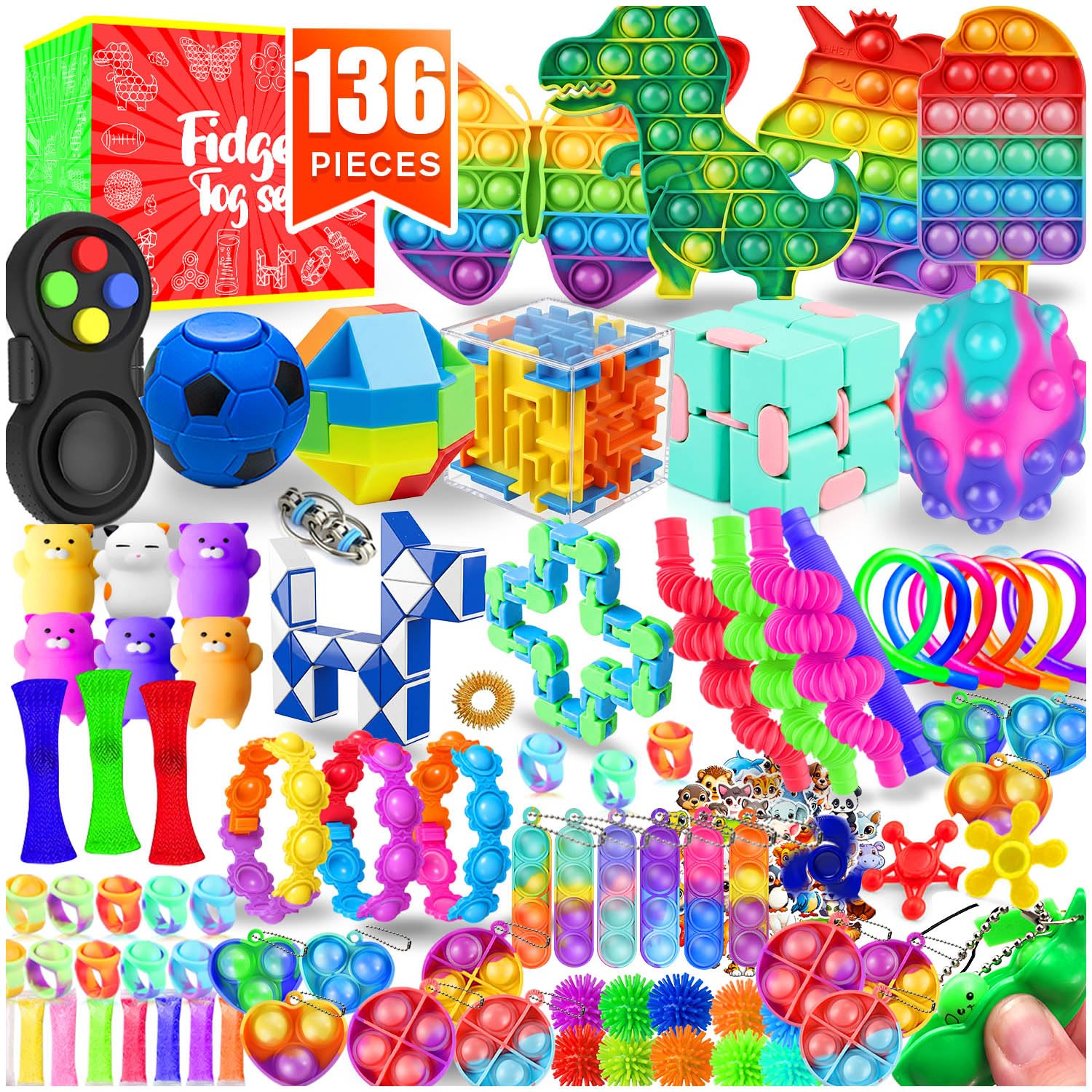 Fidget Toys, 136 Pack Party Favors for Kids 8-12 4-8, Sensory Toys Bulk Autism Autistic, Treasure Box Toys for Classroom, Stocking Stuffers, Goodie Bag Stuffers, Christmas Birthday Gifts Prizes