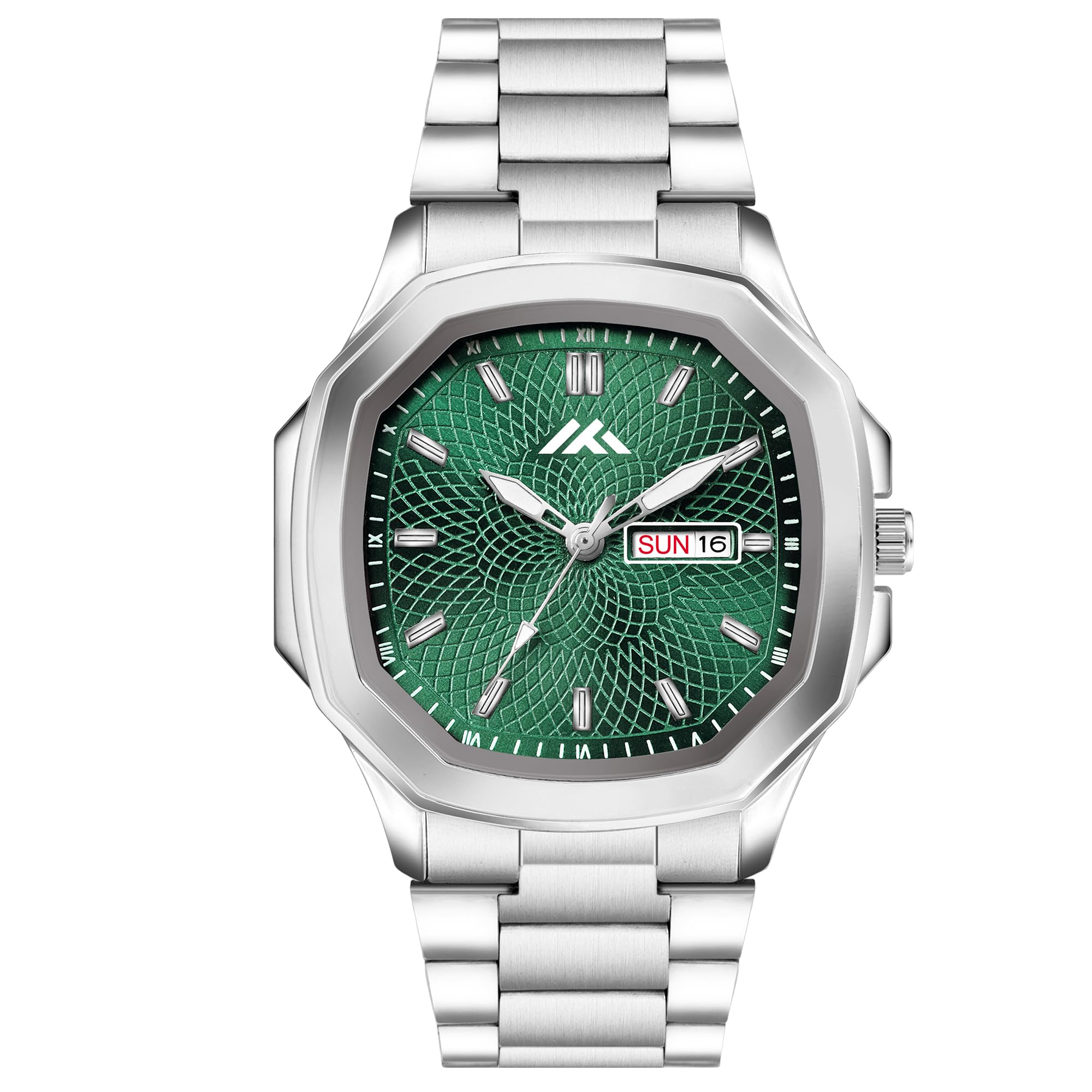 Analogue Stylish Silver Color Case with Stainless Steel Strap and Day Date Display Men's Wrist Watch-image-28