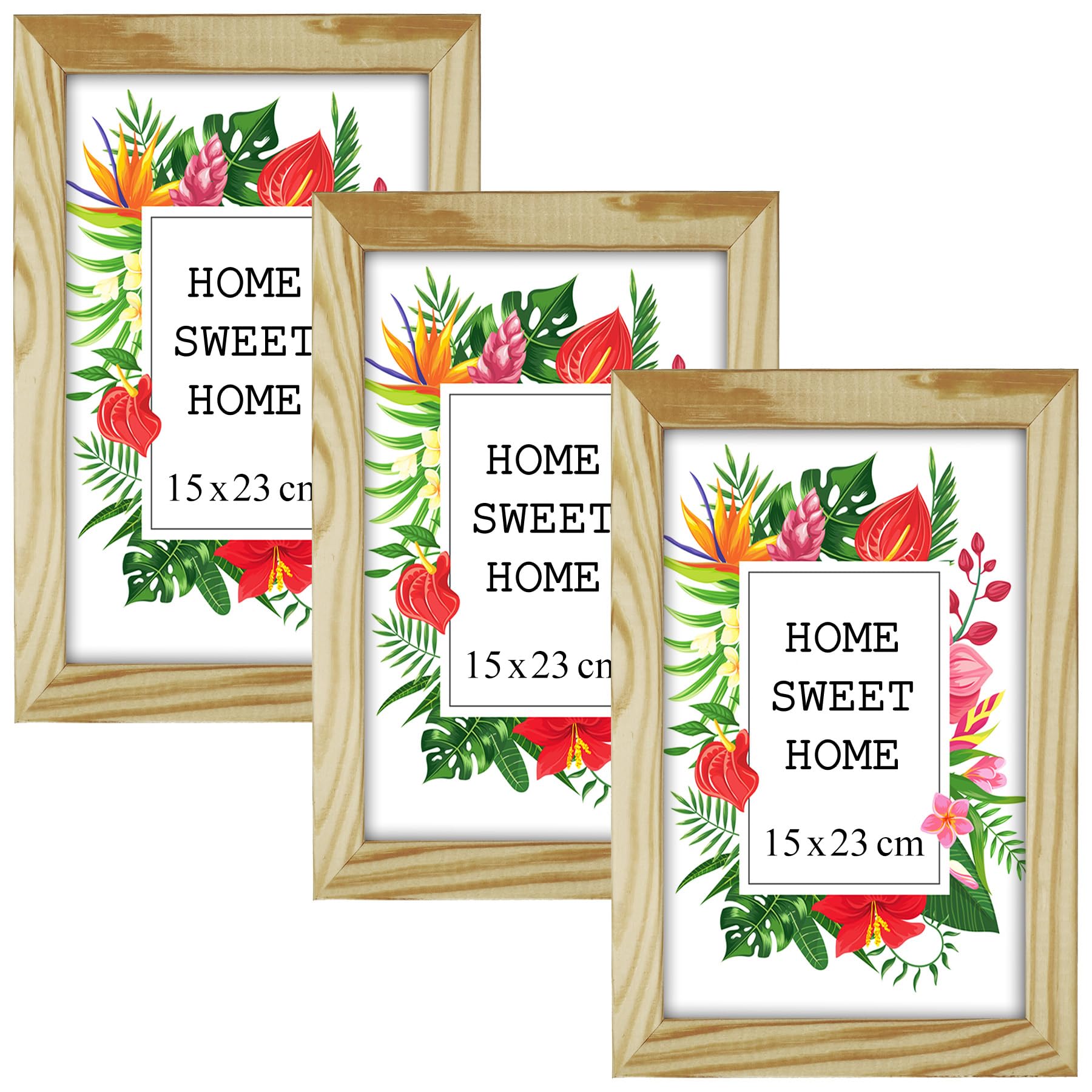 Mg Design Natural Wood Set Of 3 Wooden Picture Frame 6X9 Inch (15X23 Cm), Frame With Acrylic Glass, Vertical & Horizontal Hanging – For Photos, Posters, Certificates, Puzzles
