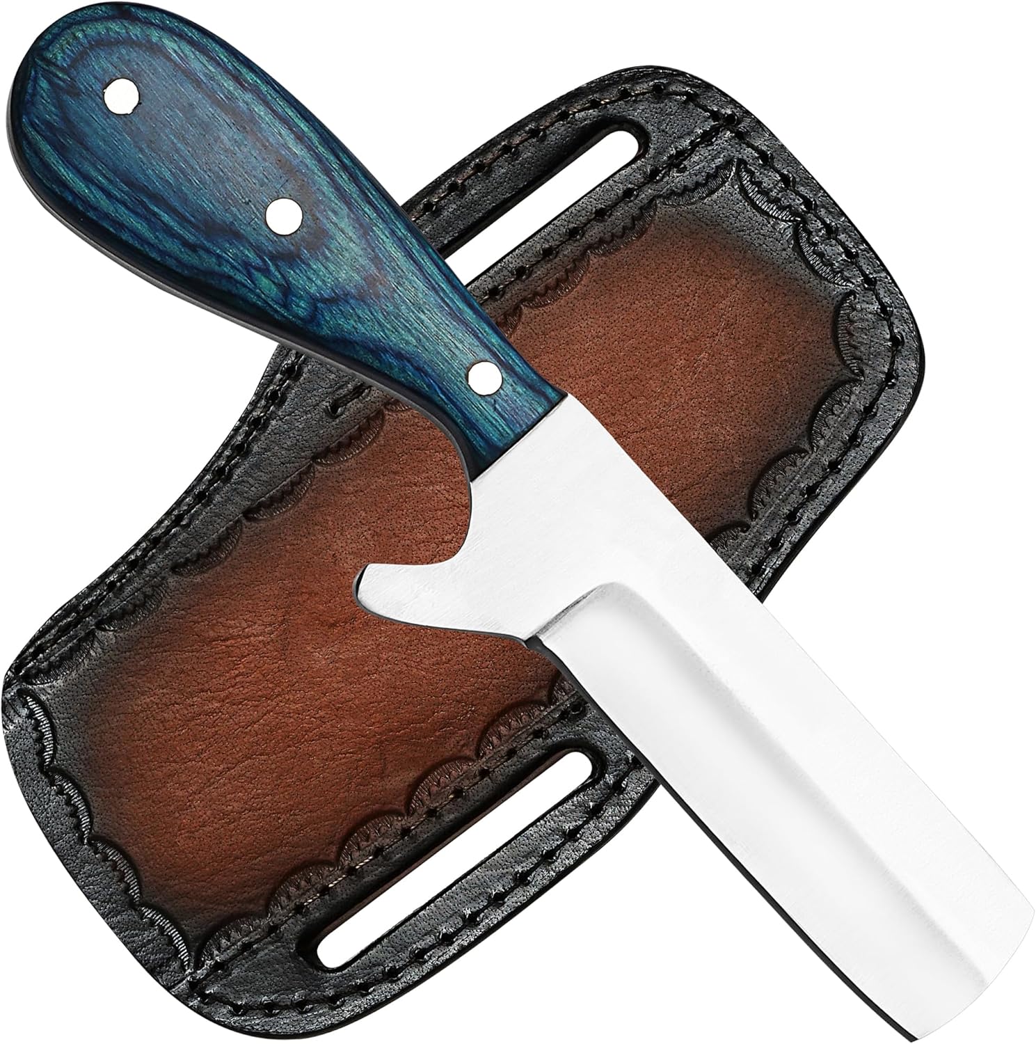 PAL 2000 KNIVES Custom Handmade D2 Steel 7.4 Inches Bull Cutter Cowboy Knife - Full Tang Solid Wood Handle with Pancake Leather Sheath 3174