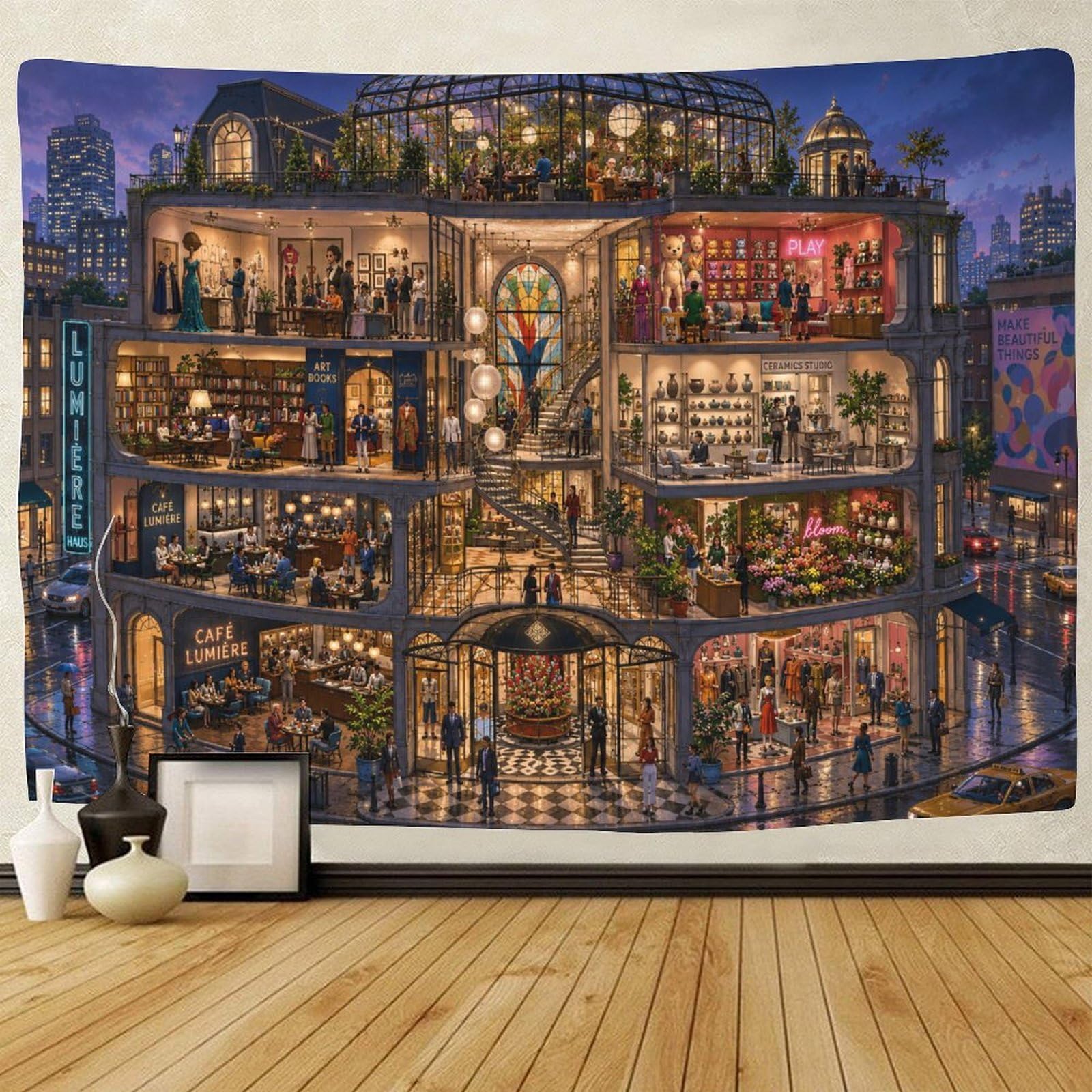 GPMNBCXZK Modern Urban Department Store 3D Print Tapestry Wall Hanging Decor Wall Art Decor Tapestries Poster Curtain Living Room College Dorm 130cmx150cm
