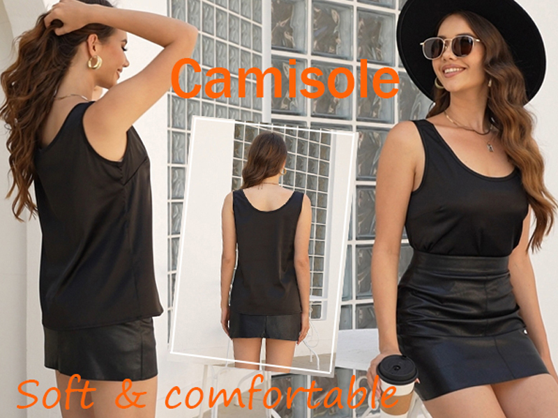 MOYEE Women's Silk Satin Sleeveless Tank Top Soft Scoop Neck