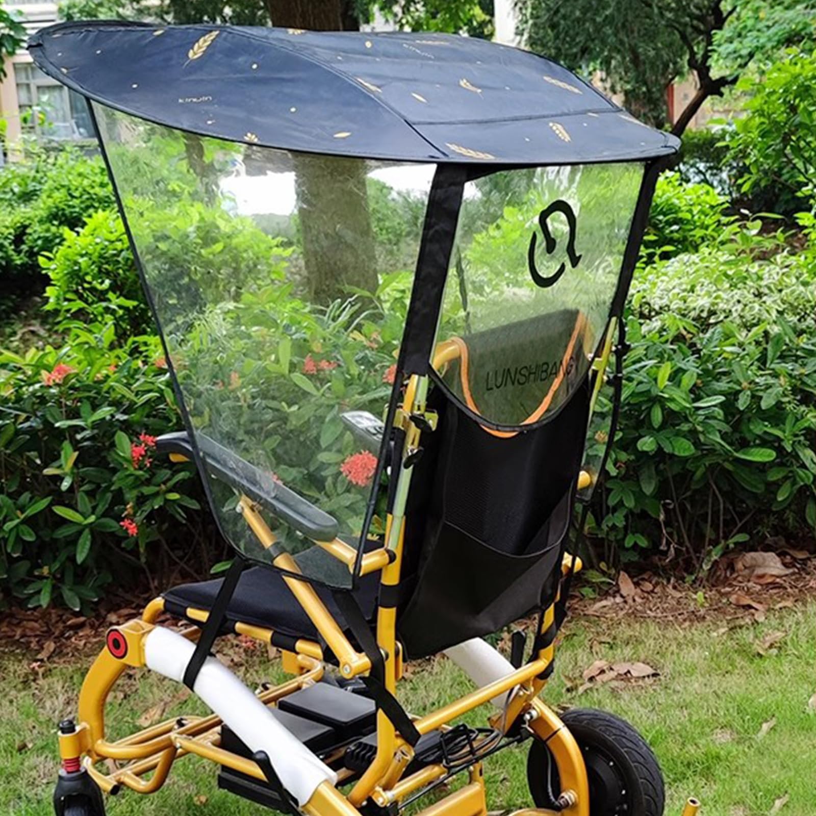 Fuyao Clear Wheelchair Sunshade Canopy Umbrella Cover, Folding Uv-Proof Rainproof Awning, Universal Electric Outdoor Holder For Most Wheelchairs