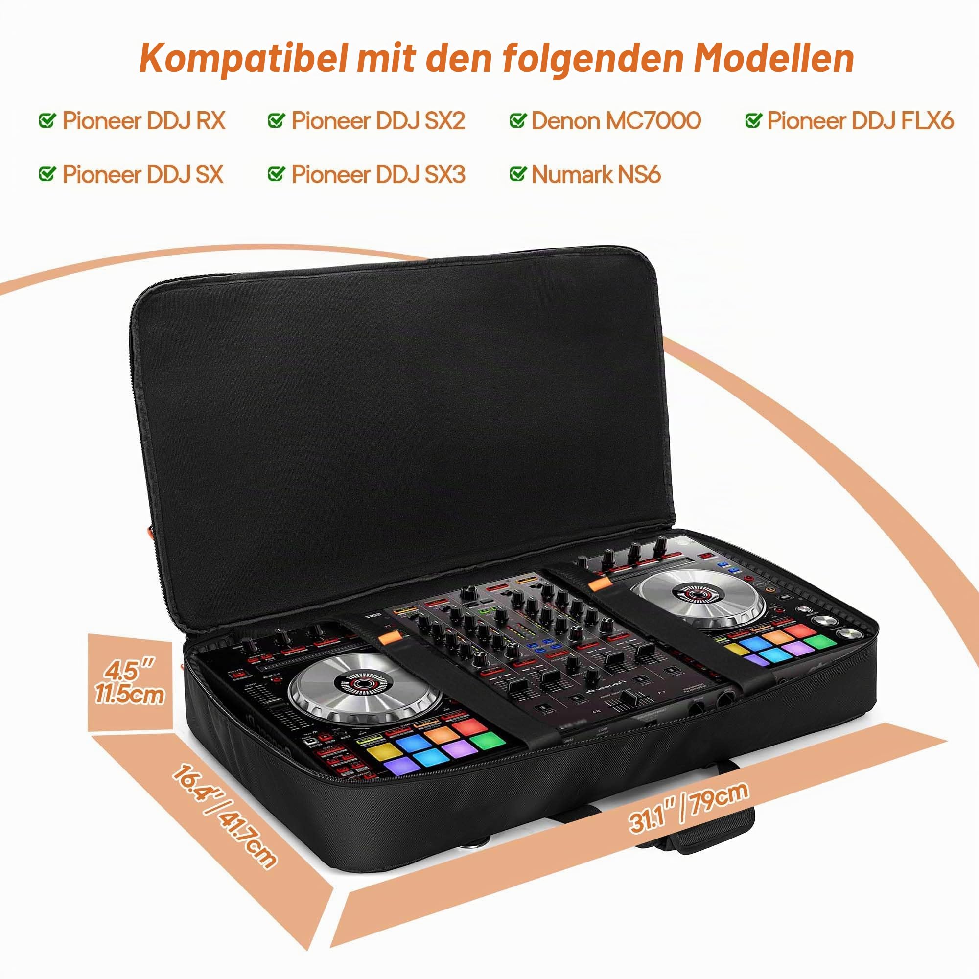 Rexmica DJ Controller Gepolsterte Tragetasche, Kompatibel mit Pioneer DDJ RX/SX/SX2/SX3 oder die Meisten Standard DJ Controller, Koffer für DJ-Equipment oder DJ Mischpulte mit Schultergurt (L,Schwarz)