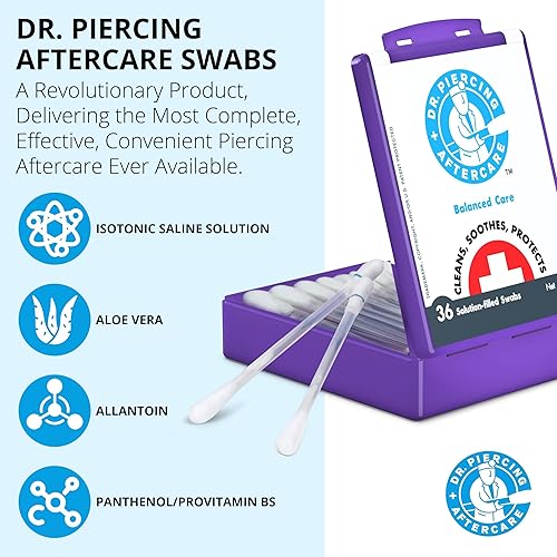 Miniatura 7 de Dr Piercing Aftercare Hisopos de solución salina - Solución de limpieza natural a base de solución salina - Ayuda a limpiar calmar las orejas la