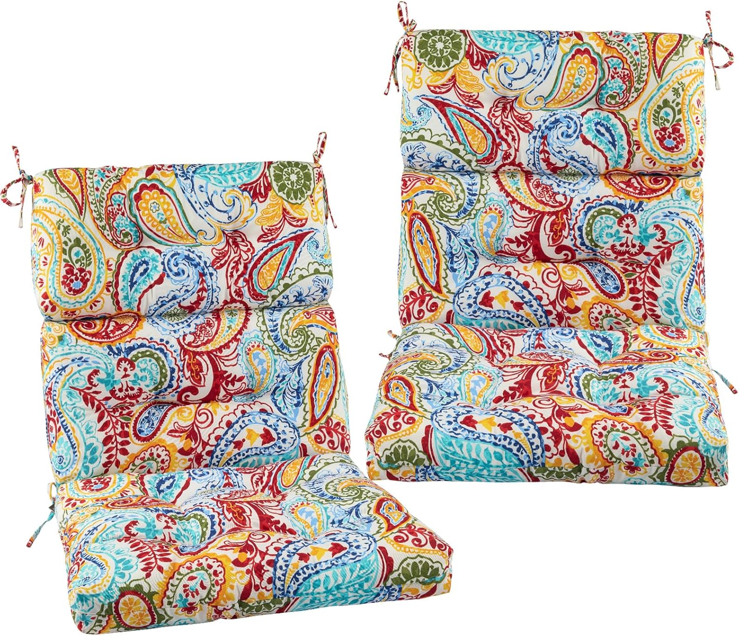 FUNHOME Outdoor High Back Chair Cushions Set of 2,Reversible Lawn Chair Cushion 44 x22 inch,Water Resistant Tufted Adirondack Chair Cushion,for Garden Rocking Chair,Patio Furniture(Phoenix)