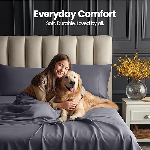 Miniatura 6 de Utopia Bedding Juego de sábanas de tamaño matrimonial, sábanas de lujo de 4 piezas de microfibra suave para hotel con bolsillos profundos - Fundas