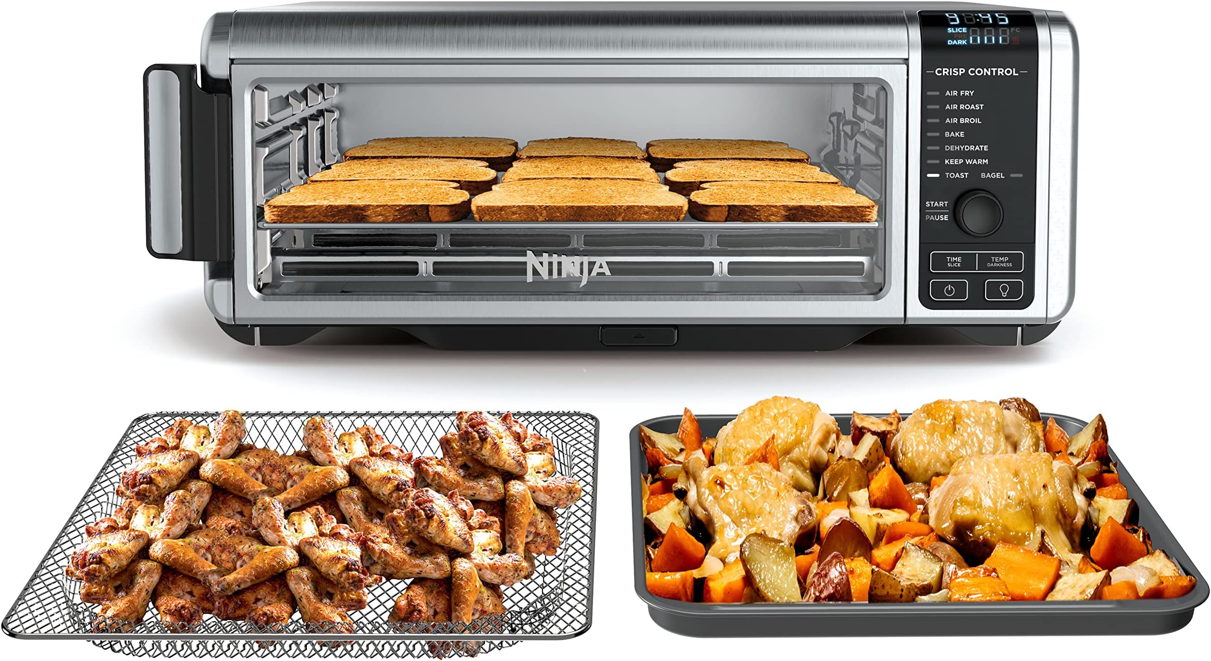 Digital Air Fryer & Toaster Oven | 8-in-1 Functionality | Flip-Up Design | XL Capacity | Air Fry Basket, Sheet Pan, Wire Rack & Crumb Tray | 1800 Watt | Silver | SP101