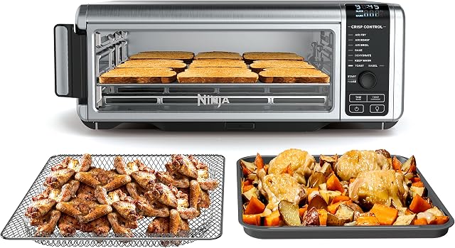 Ninja Foodi 8-en-1 Friteuse à air numérique, grand four grille-pain, pliable pour le rangement, déshydrater, garder au chaud, 1800 watts, acier inoxydable (SP101C) – version canadienne