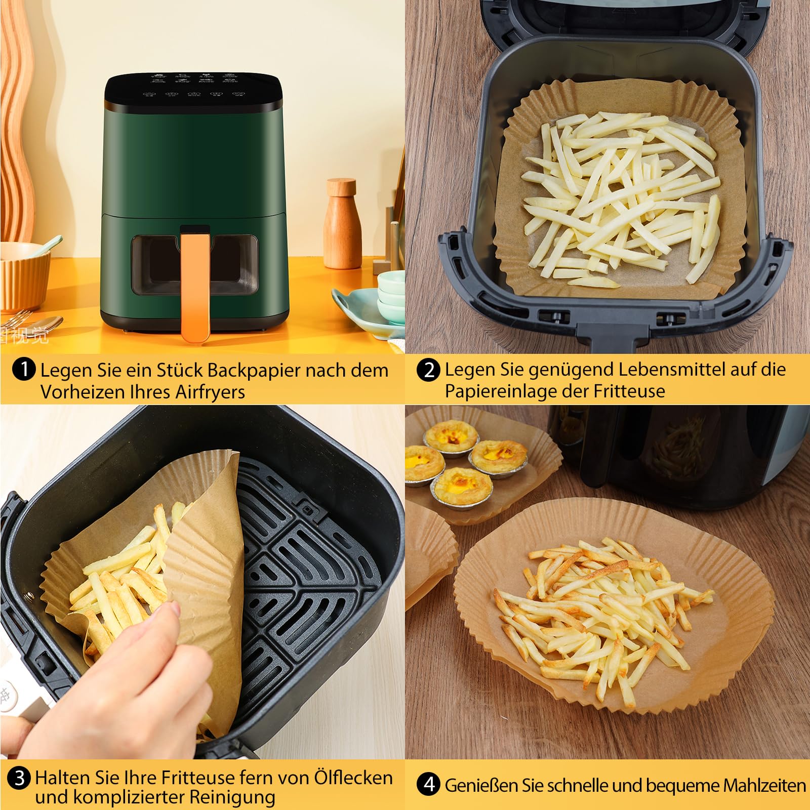 Ctizne Backpapier für Heißluftfritteuse, Quadratisch, Zubehör für Ninja/Philips/Cosori/Tefal Luftfritteuse (100, Quadrat 20-24 cm)