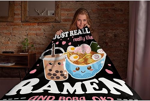 Miniatura 5 de Manta con texto en inglés "I just Really like Ramen ok", manta suave y acogedora de franela para sofá, cama, sala de estar, 50 x 40 pulgadas (S)