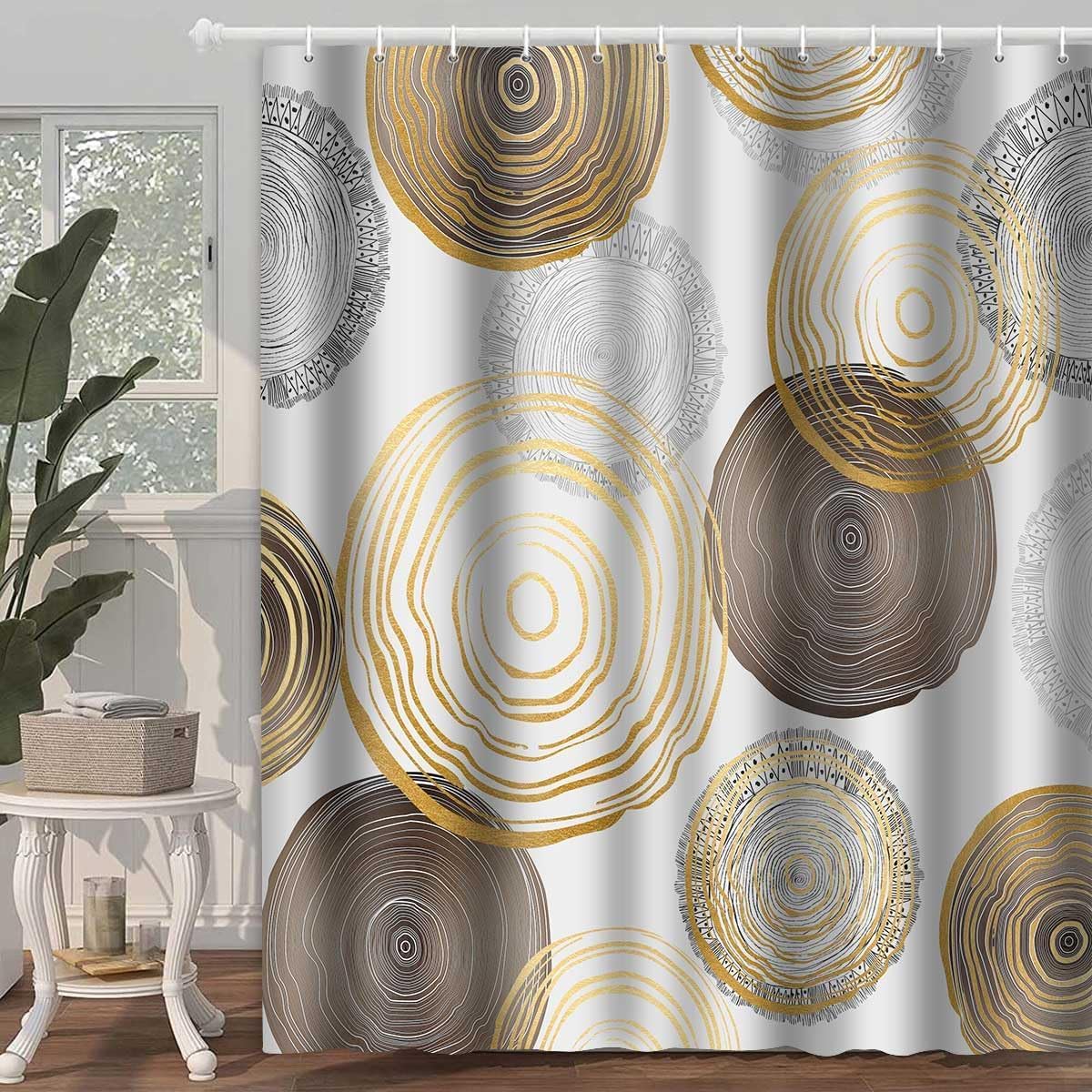 Modern Abstract Shower Curtain 79X94in/200x240cm/WxH Mid Century Circle Geometric Pattern Shower Curtain Sets for Bathroom Decor, Waterproof Polyester Fabric with 12 Hooks