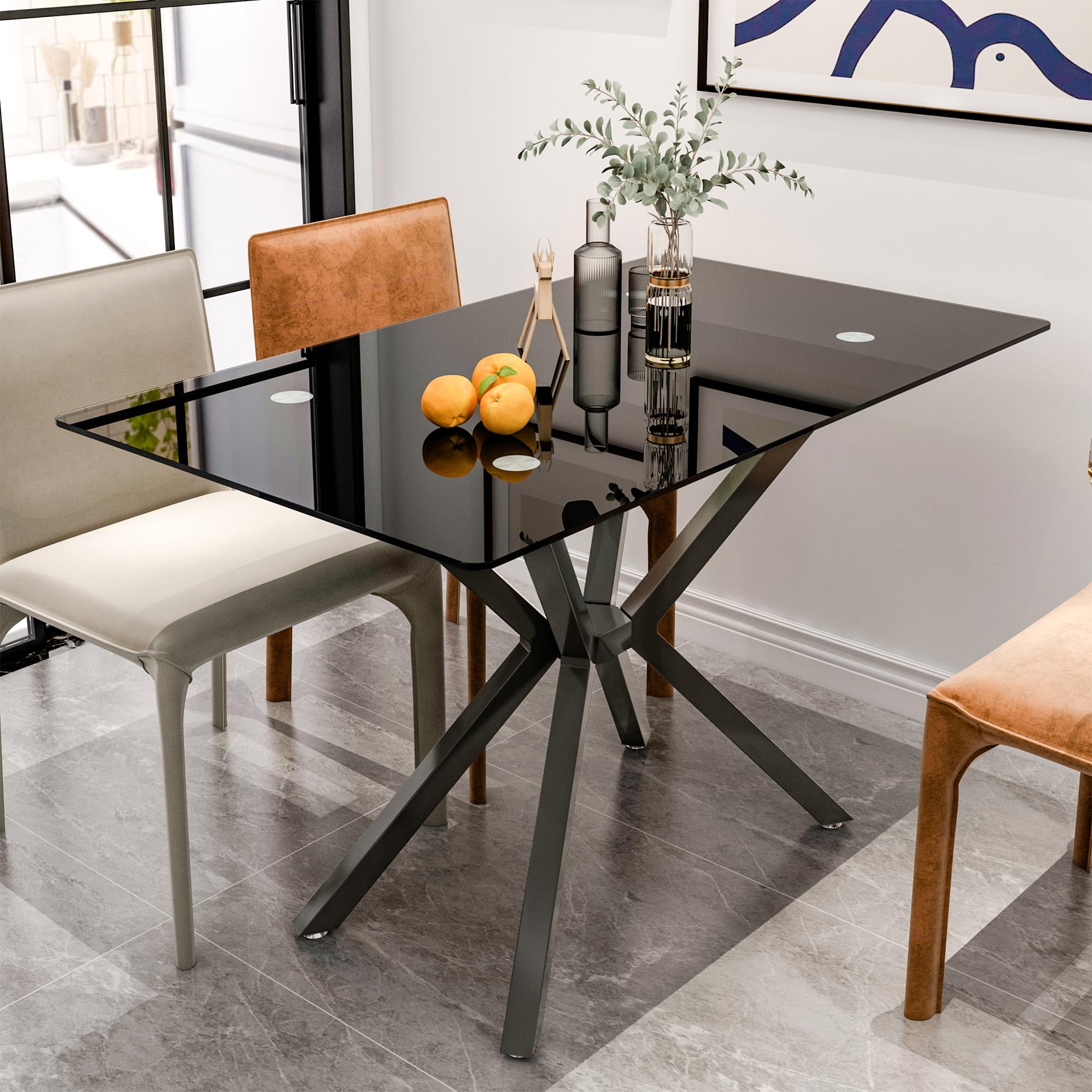 Amazon.com - 47.24" Rectangular Glass Dining Table, Tempered Glass Top ...