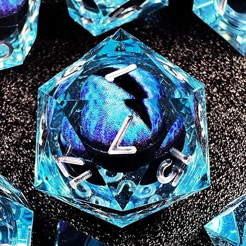 Miniatura 1 de HAOMEJA Juego de dados DND de resina de ojo de dragón D&D, 7 piezas de resina de borde afilado con bolsa de dados de ojo de dragón, dados