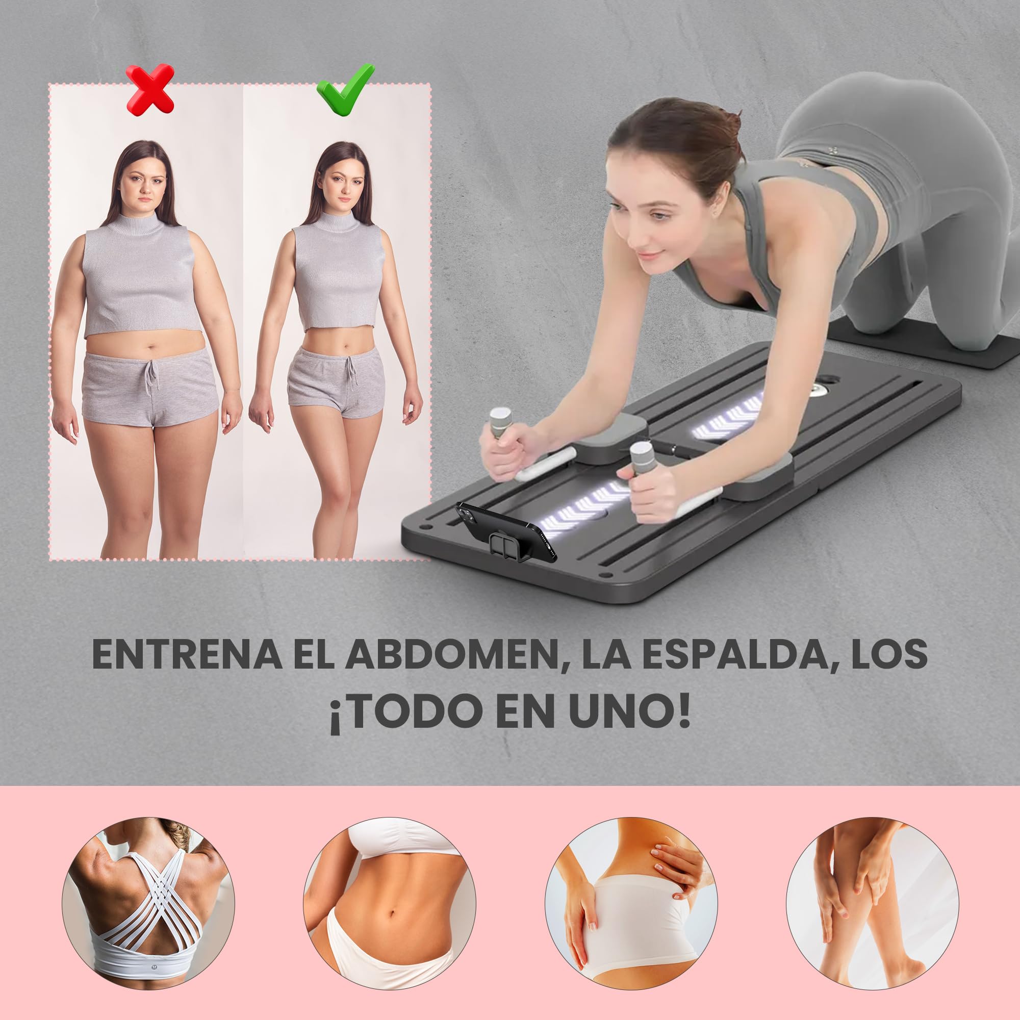 Extralink Pilates Board – Pilates Reformer Plegable para Casa, Multifuncional, Entrenador de Abdomen con Bandas de Resistencia, Rebote Automático, LCD, Soporte para Teléfono, Compacto & Estable