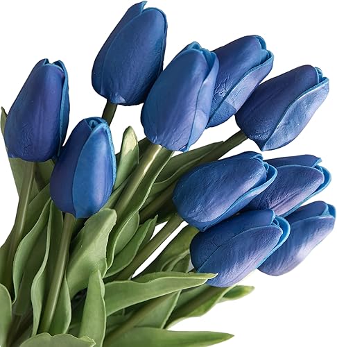 cn-Knight 30 flores artificiales de tulipán de 14 pulgadas tulipanes de tacto real para decoración del hogar centro de mesa manualidades ramo de