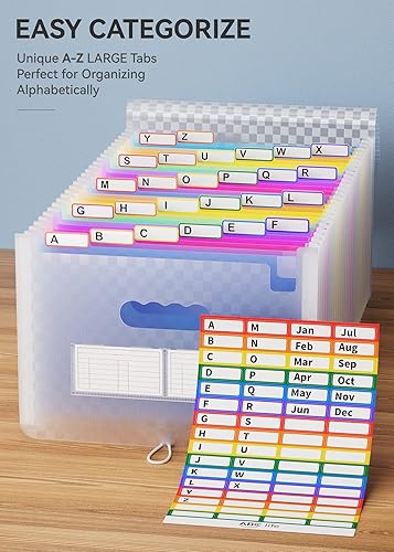 Miniatura 4 de ABC life Carpeta organizadora de archivos de acordeón con 26 bolsillos, tamaño carta, tamaño carta, organizador escolar de documentos portátil A4,