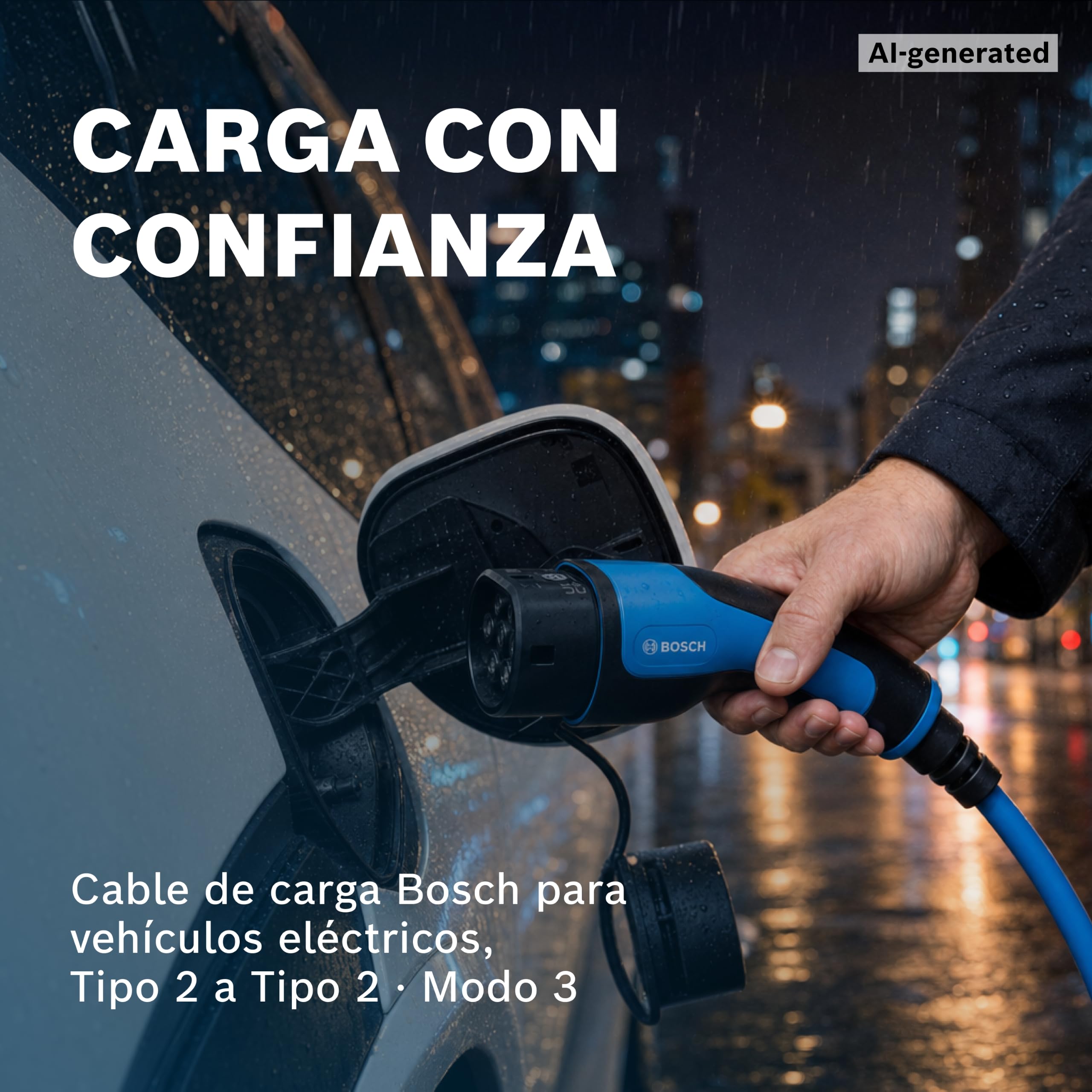 Bosch Cable de Carga EV - 22 kW, 5 Metros, trifásico, 32 A | cable resistente para vehículos eléctricos e híbridos enchufables - tipo 2 a tipo 2, modo 3 - incluye bolsa de transporte