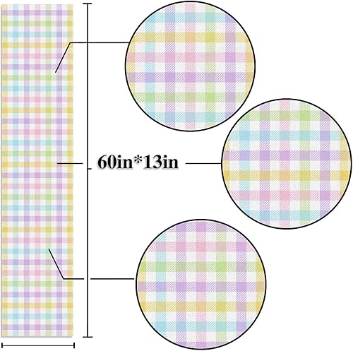 Miniatura 7 de Nepnuser Camino de mesa de lino de primavera a cuadros de búfalo de Pascua, rústico, granja, hogar, comedor, cocina, decoración de mesa (13 x 72