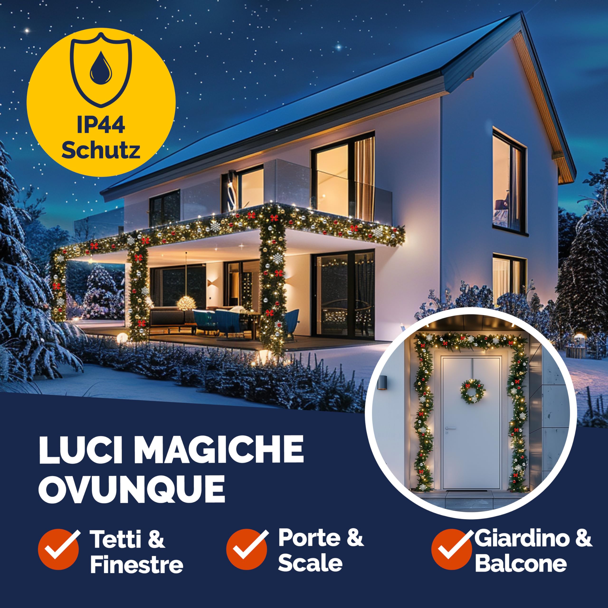 Casaria Ghirlanda Decorazione di Natale 5m 80 LED Timer 7 Modalità di Luce Bianca Esterno Interno | Luce Bianca, Esterno Interno, Rami Adattabili, IP44, Albero Natale, Decorazioni Natalizie