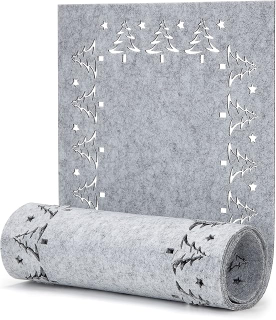 Aitesite Felt Table Runner Grey - Christmas Design Table Runner 100x30cm, Modern Tablecloth Table Runner Washable - Christmas Table Decoration for Kitchen, Garden
